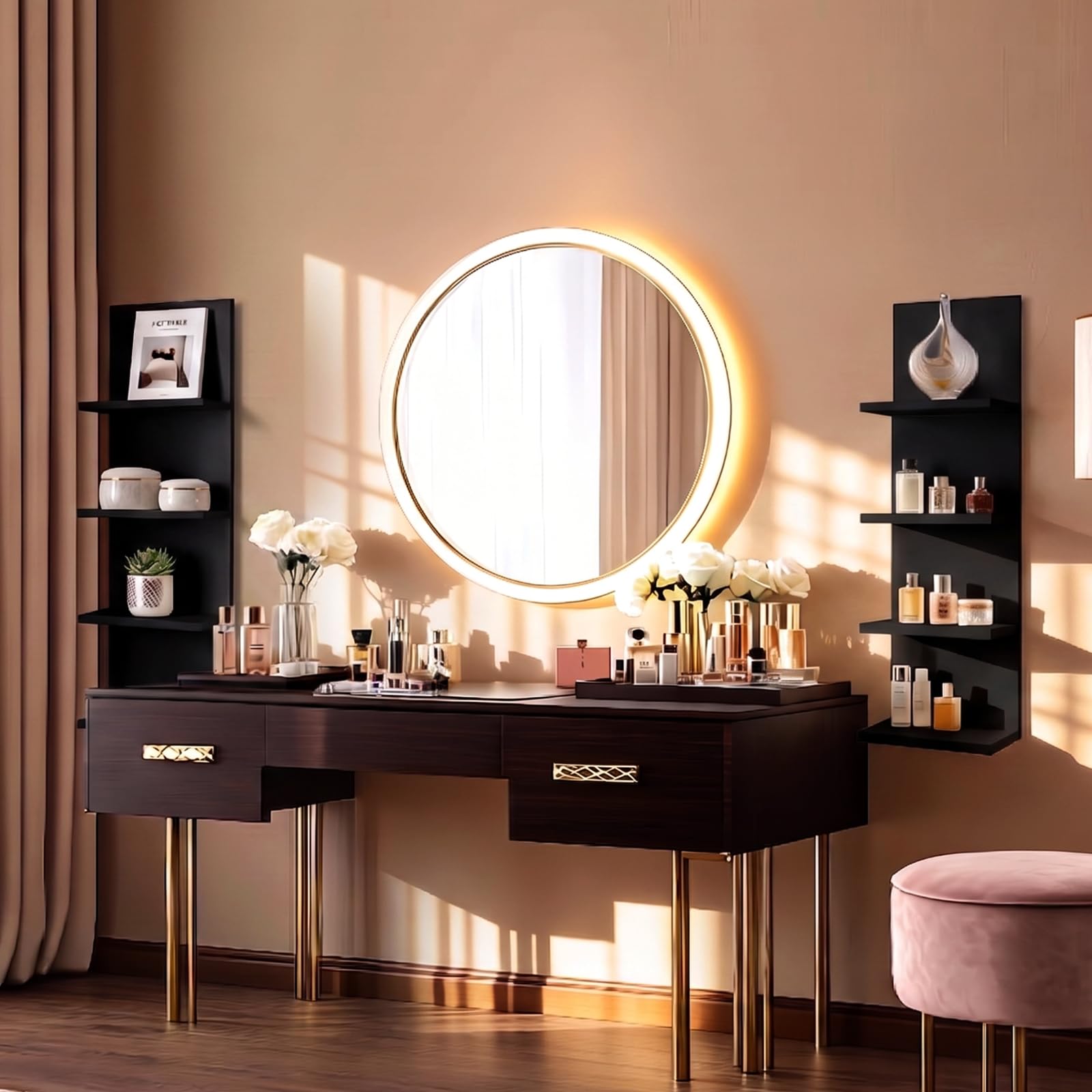 Homaterial Wall Shelves 4 Tier, Simple Vertical Corner Shelf for Room, Kitchen Wall Decor, Makeup Perfume Organizer,Decorative Shelving Unit, Black