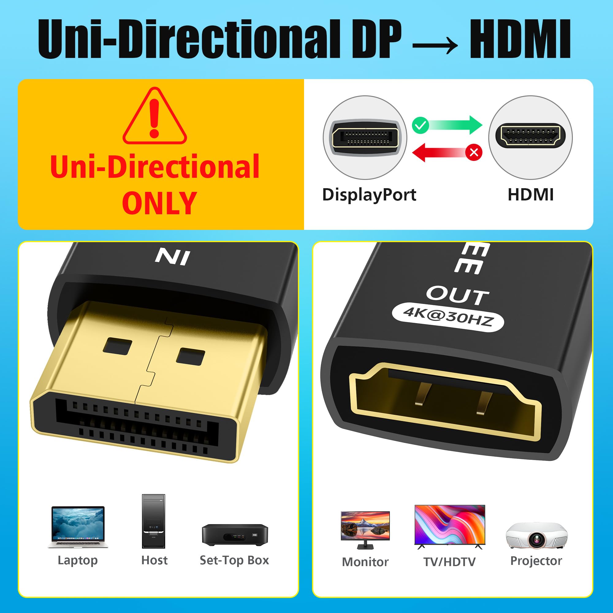 AGVEE 1 Pack Display Port to HDMI 4K@30HZ Adapter, Alloy Shell DP Displayport PC to HDMI Display Coulper Converter, Backward Compatibile with 2K@60HZ 1080P@120HZ Full HDTV, Uni-Directional, Black