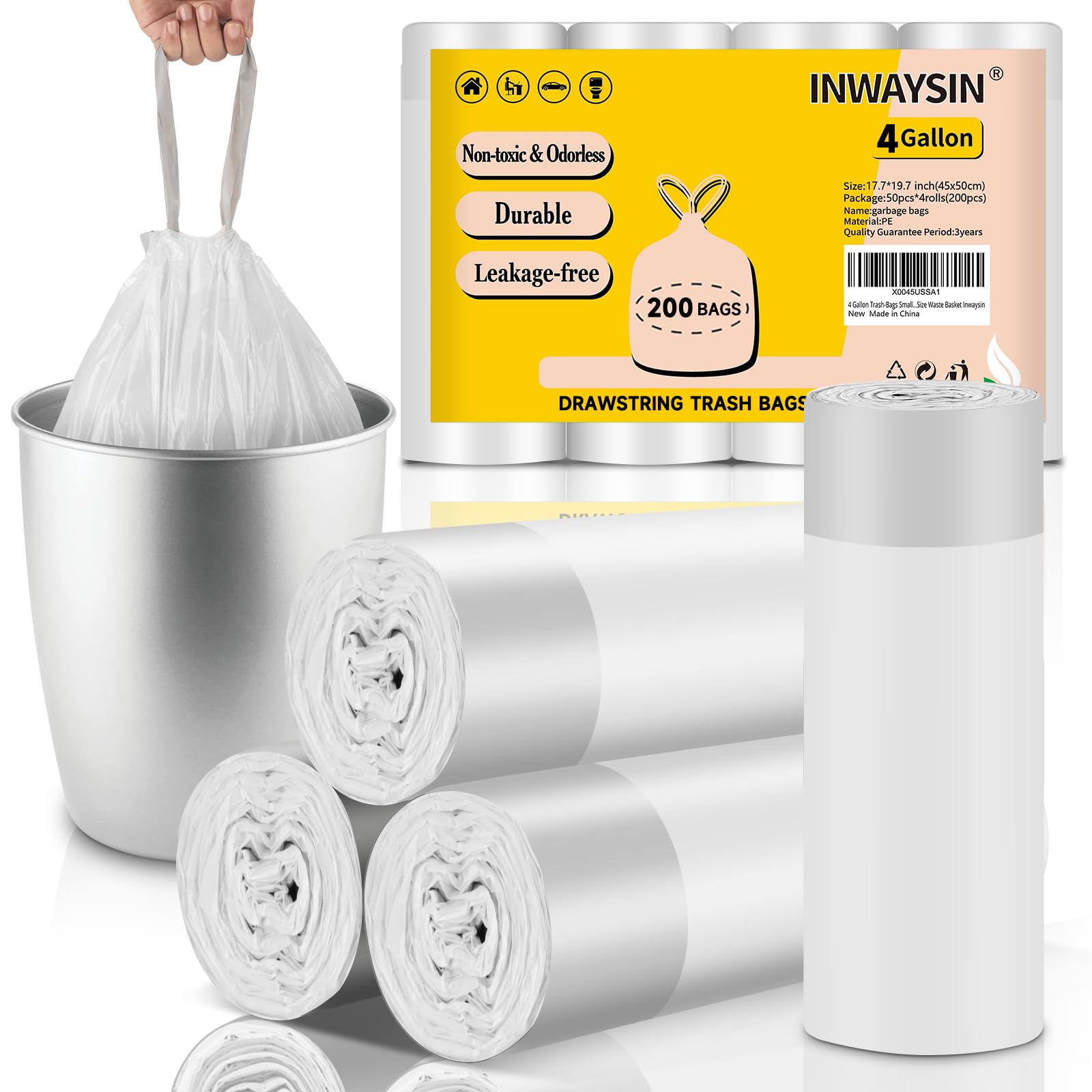 2.6 Gallon Small-Trash-Bags Plastic Drawstring Garbage-Bag - Mini Tiny White Unscented 80 Count For Bathroom Car Can Restroom Office Liners Waste Basket Strong Bulk Inwaysin