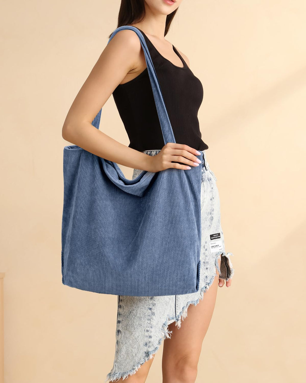 Iioscre Corduroy Tote Bag for Women,Hobo HandBags with Zipper,Large Capacity Casual Shoulder Handbags with Inner Pockets
