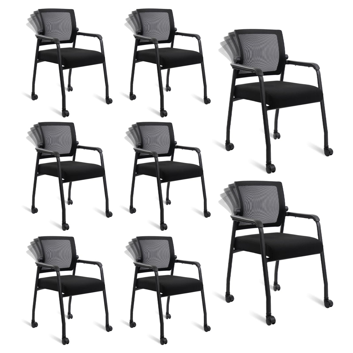 KLASIKA Desk Chair No Wheels with Adjustable Mesh Backrest, Arm Chair with Ergonomic Lumbar Support and Thickened Seats Cushion, Waiting Room Chairs for Office School Church Guest Reception