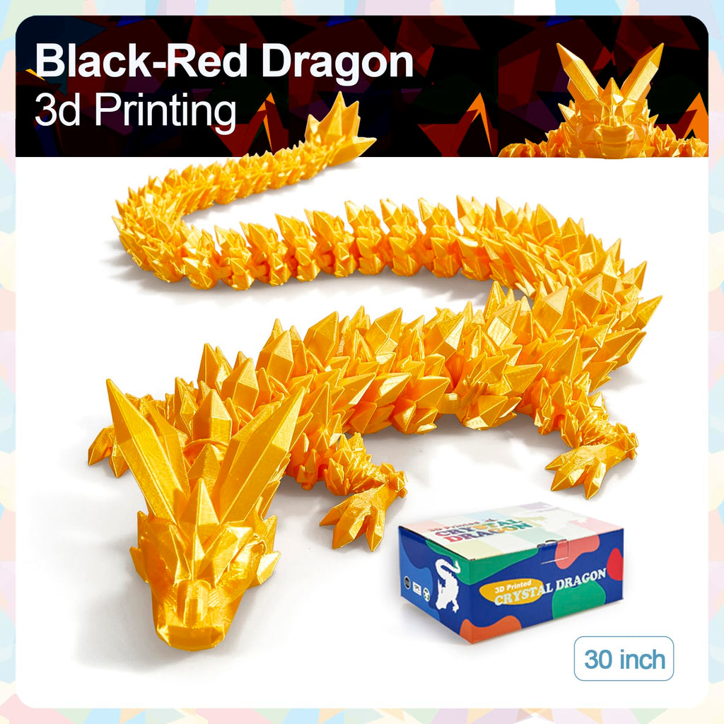 24" Large 3D Printed Dragon - Huge Articulated Crystal Dragon Fidget Toy, Giant Flexible 3D Dragon Figure, Birthday Gift for Boys Girls Kids & Collectors, Home Office Executive Desk Decor