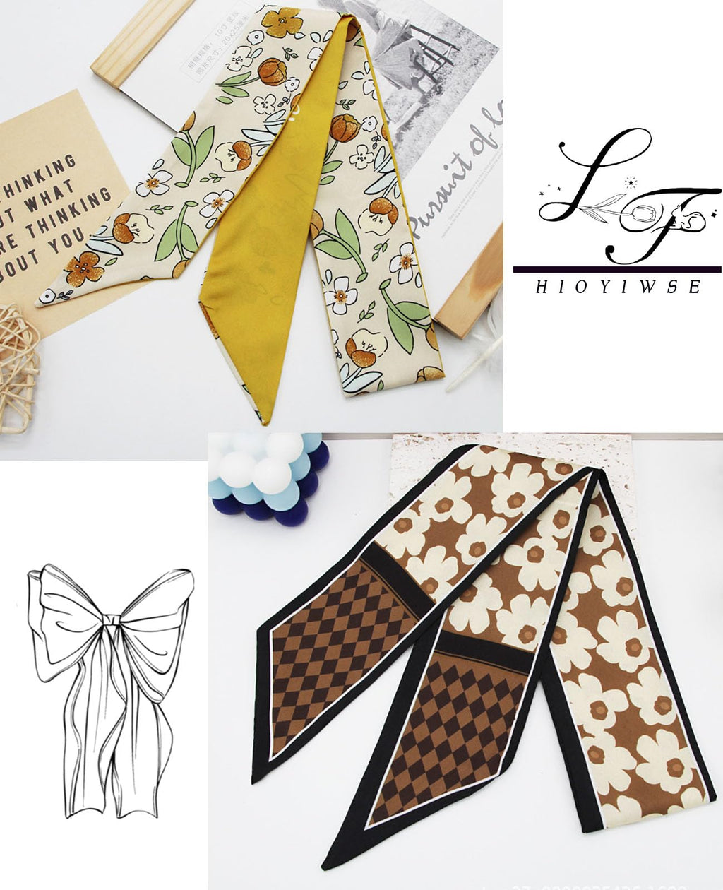 Hioyiwse Purse Scarf Handbags For Women Skinny Hair Neck Accessories Scarves With Bag Scarfs Handle Fashion Lightweight