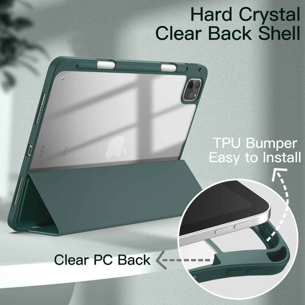 JETech Case ONLY for iPad Pro 11 Inch (2022/2021/2020/2018) with Pencil Holder, Clear Transparent Back Shell Slim Stand Shockproof Tablet Cover, Auto Wake/Sleep (Black)
