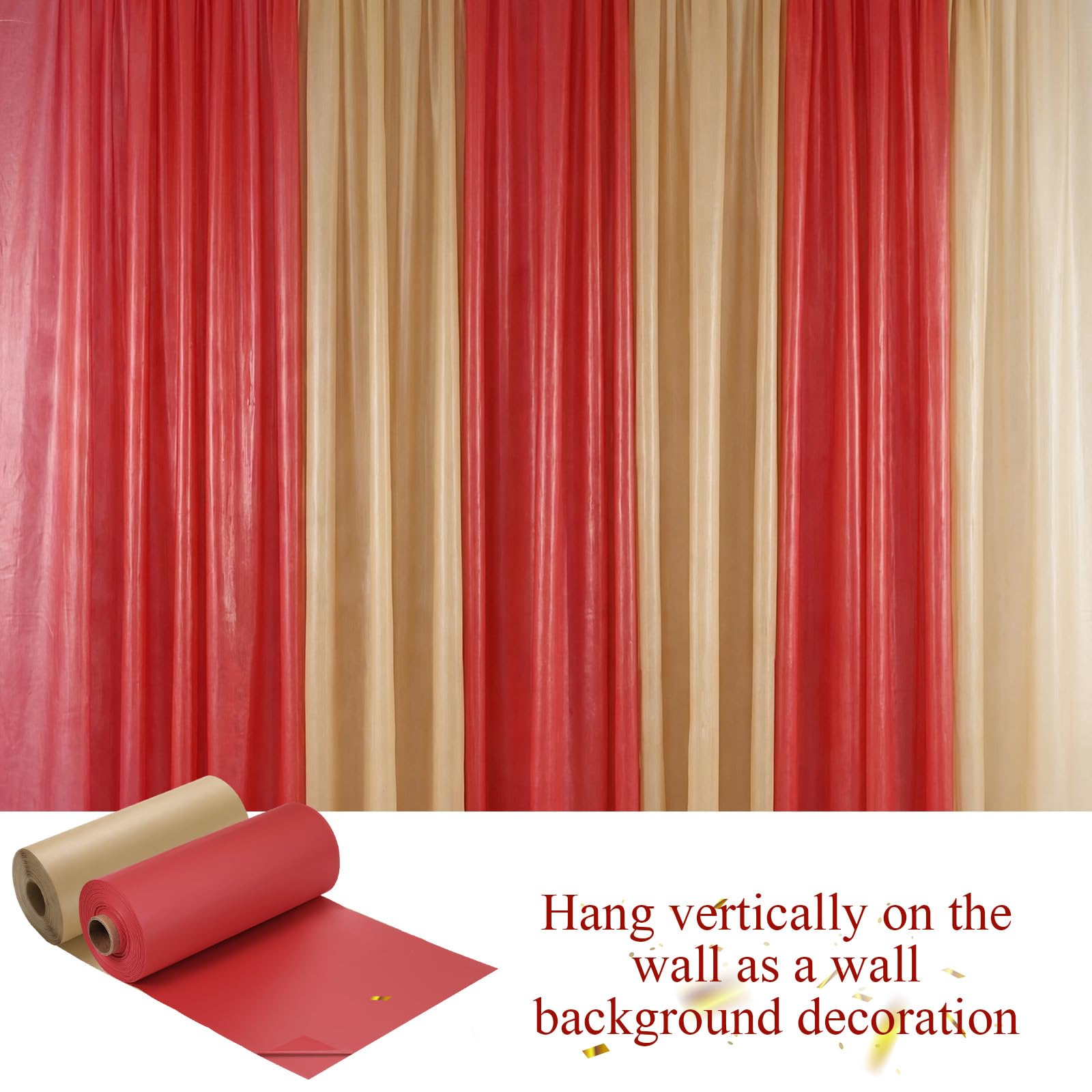 Moukeren 40'' x 100'' Circus Tablecloth Roll Carnival Tent Party Table Cover for Birthday Decorations Circus Theme Tablecloth for Backdrop Curtains Ceiling Wall Drapes Supplies(Beige, Red,4 Roll)