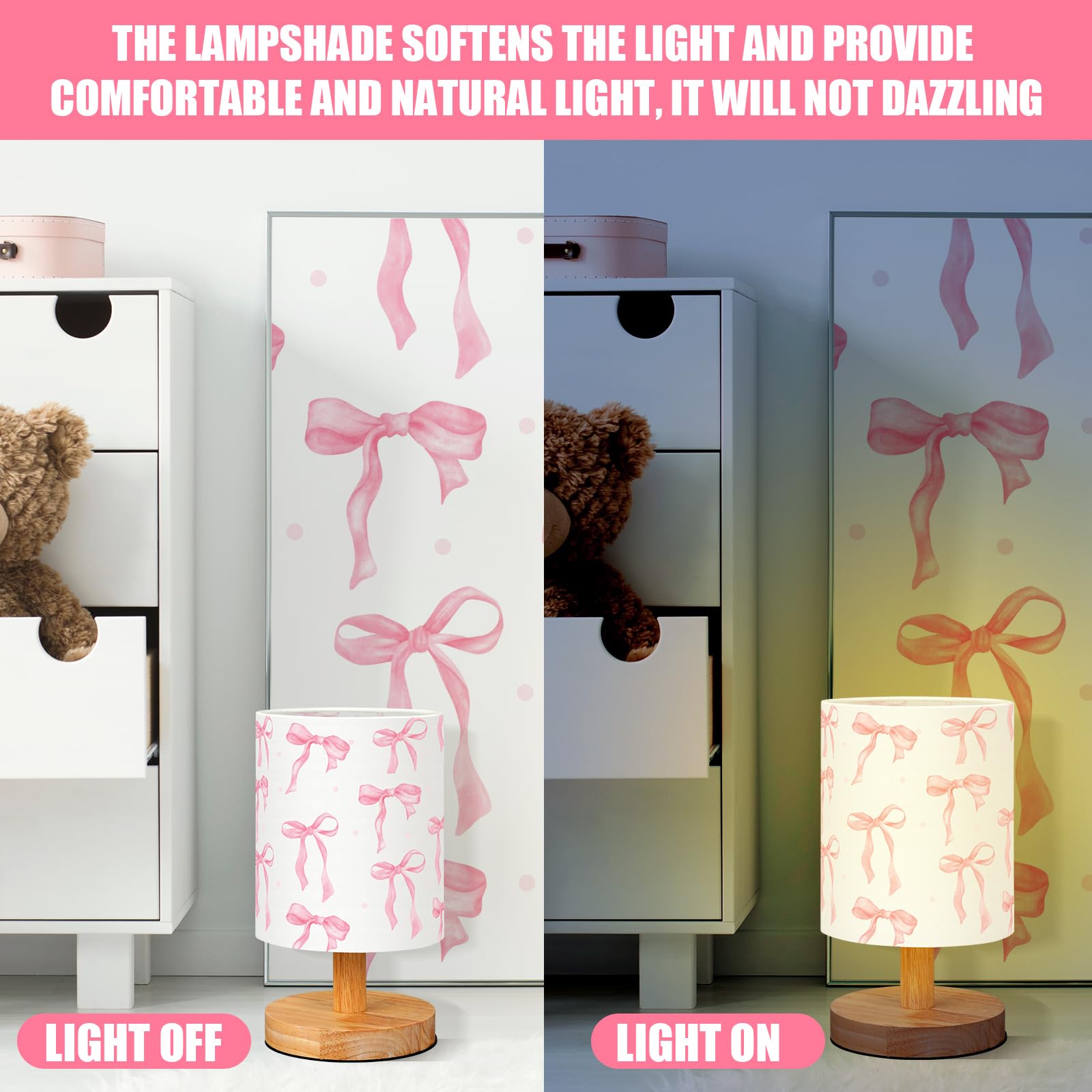 VIHOSE Woodland Animals Kids Table Lamp for Bedroom Kids Bedside Lamp with Linen Wooden Nightstand Cartoon Nursery Lampshade for Girls Boys Living Room