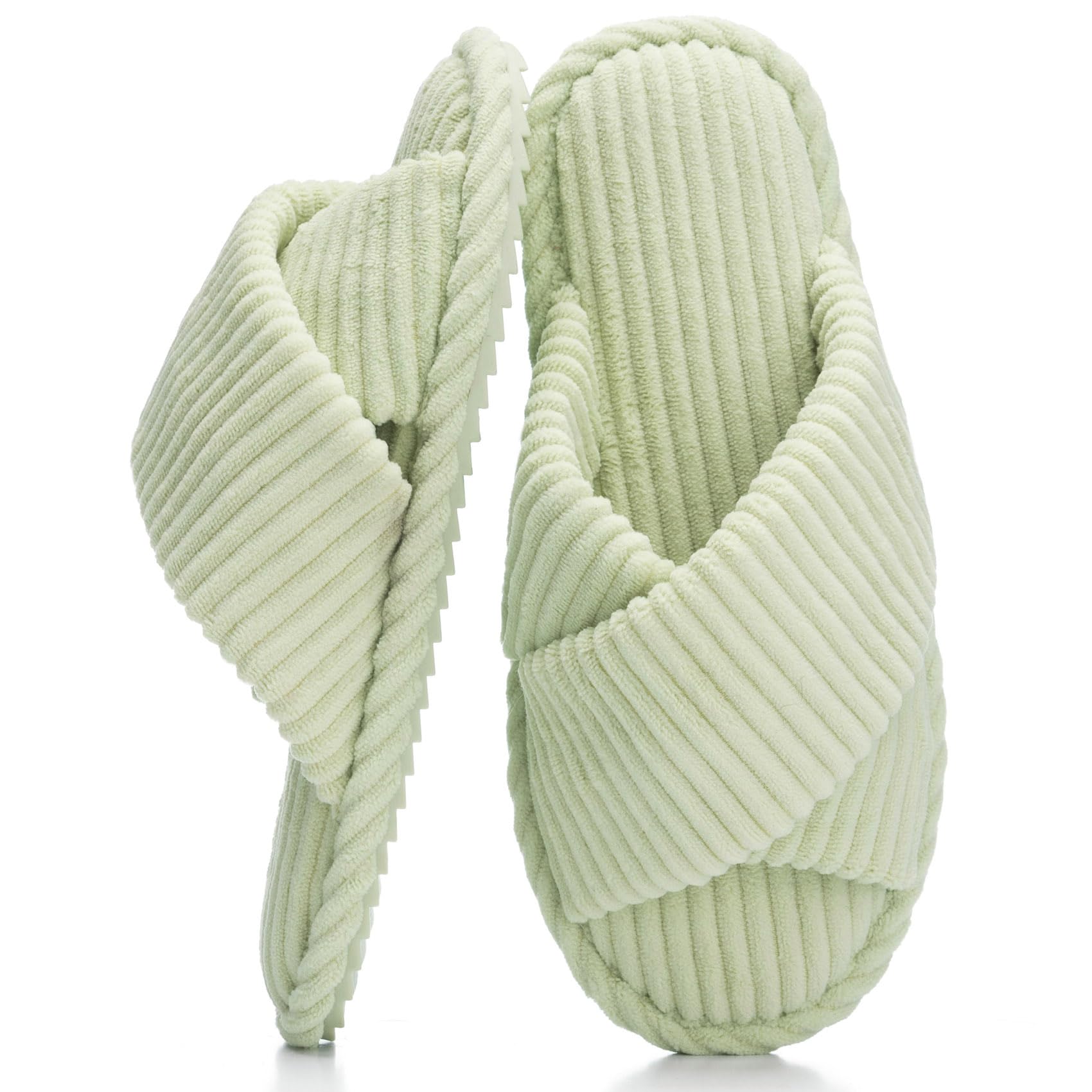 GOEWY Slippers for Women Memory Foam House Bedroom Corduroy Crossbands Open Toe Slides Sandals Shoes Comfy Trendy Gift for womens Anti-Skid sole