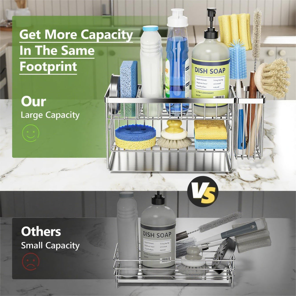 Cisily 2-Tier Kitchen Sink Caddy Organzier Rack with Dish Brush Sponge Holder | Kitchen Sink Countertop Organization Storage,Home Decor Accessories Essentials Stainless Steel