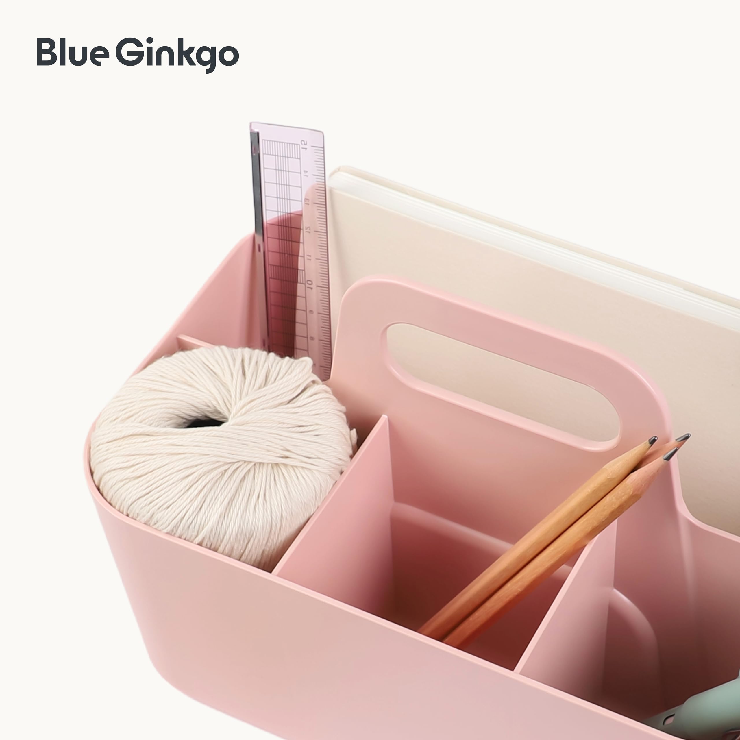 BLUE GINKGO Stackable Organizer Caddy – Korean-Made Portable Tote for Bathroom, Office, Crafts, or School Supplies (Long Rectangle, Blue)