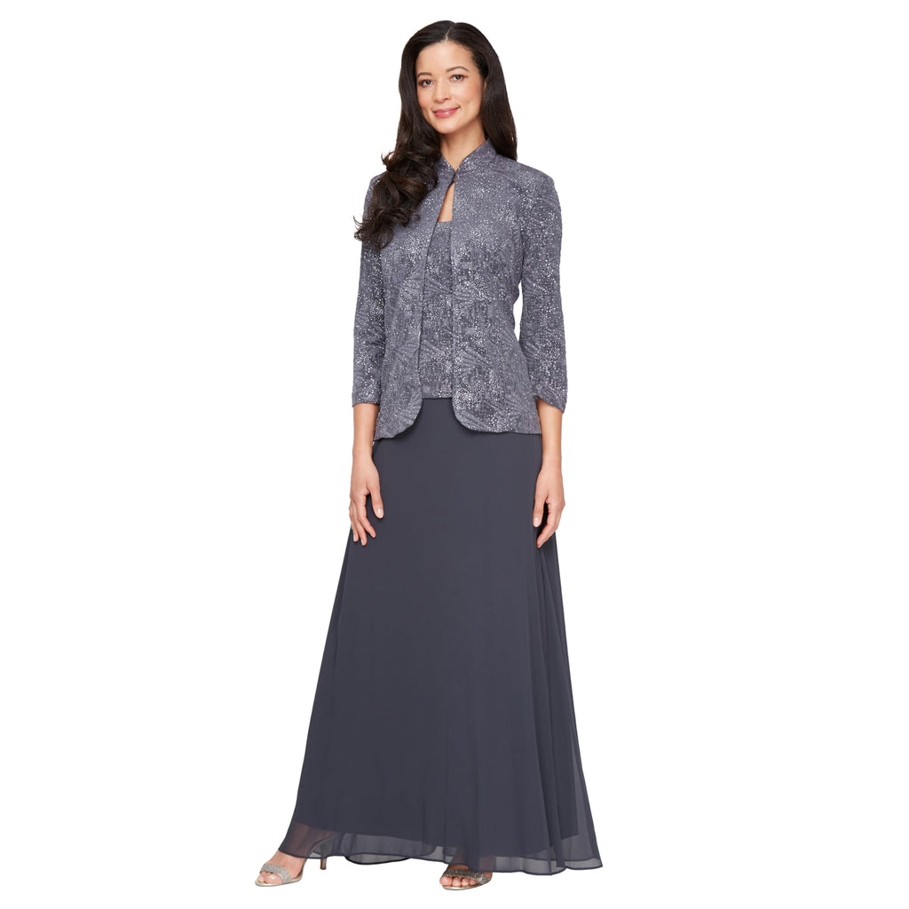 Alex Evenings Womens Long Dress with Mandarin Neckline Jacket
