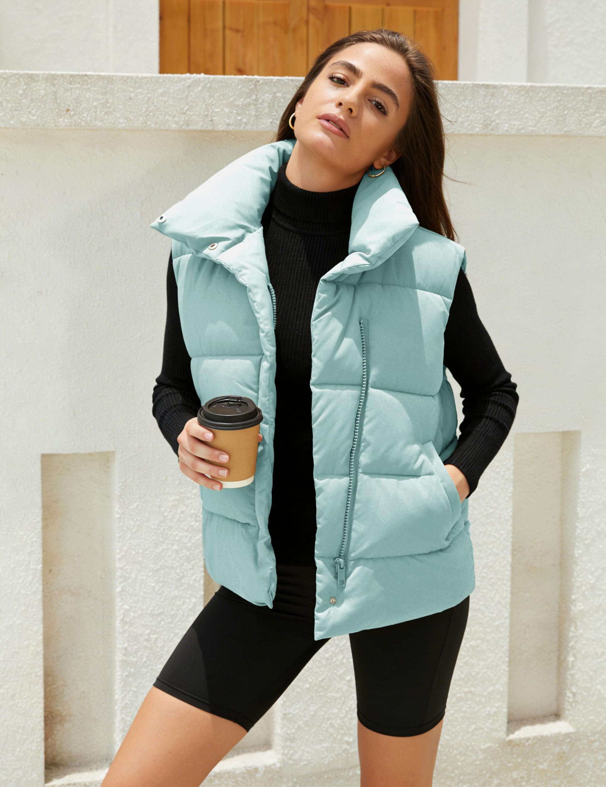 Himosyber Womens Puffer Vest Sleeveless Casual Loose Winter Warm Lightweight Stand Collar Down Jacket Coats