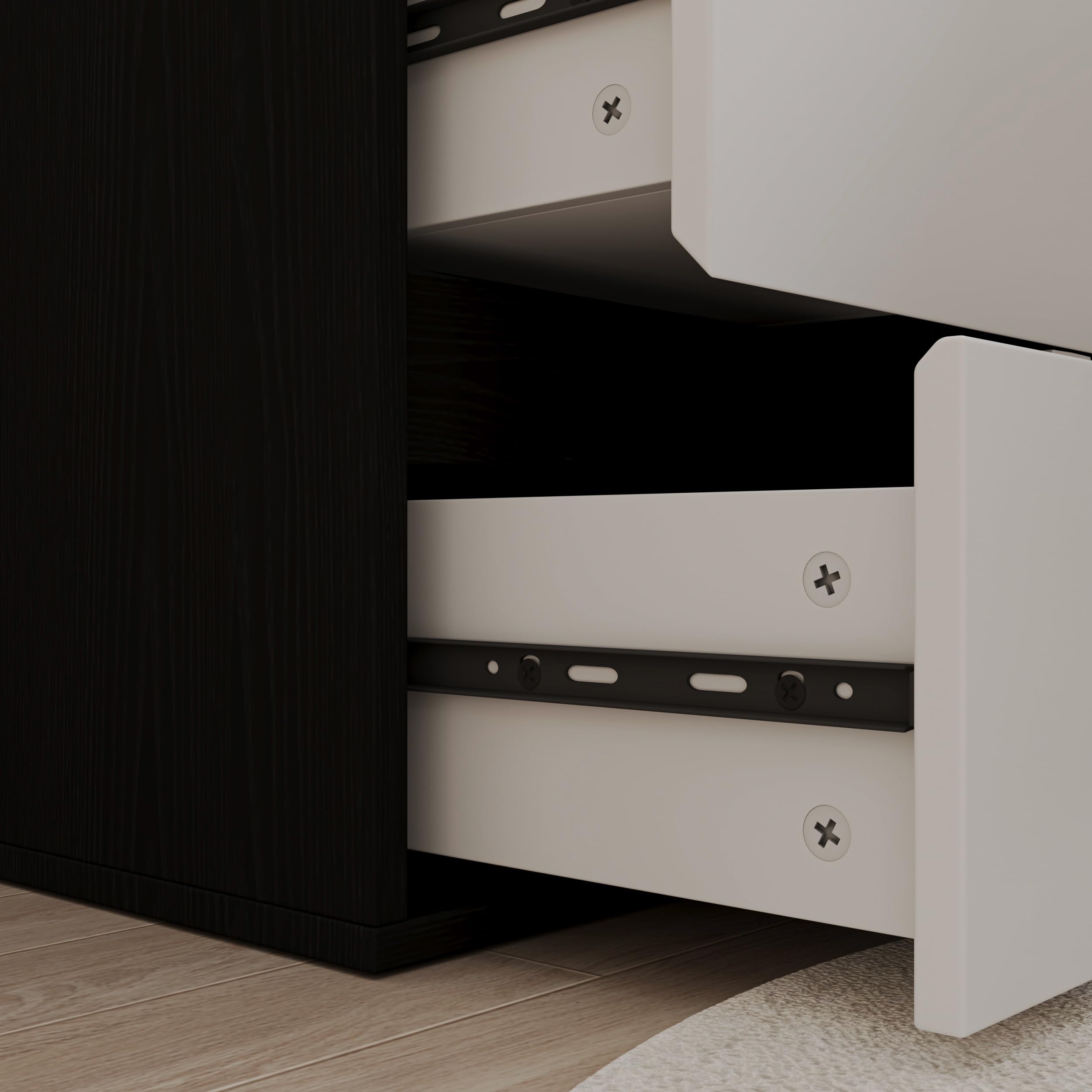 Bobve L Shaped Computer Desk, 47 Inch Home Office Desk with File Drawers & Storage Shelves, Small Corner Computer Desk for Small Space (Black + White)