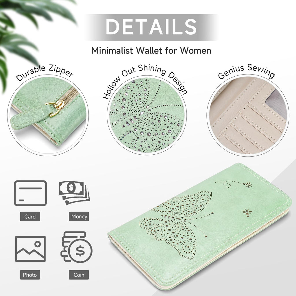 KITEVIUN RFID Wallet Women Ultra Slim Thin Womens Wallet Compact Clutch Long Ladies Wallet for Women WHITE