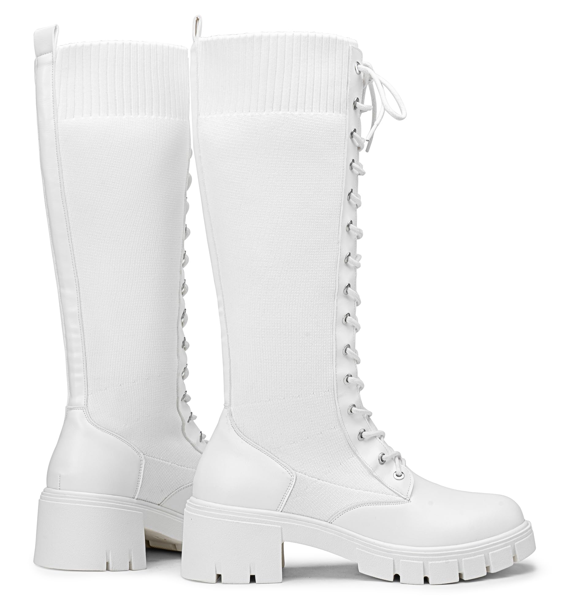 Jeossy Women's Knee High Combat 9603 Boots, Tall Platform Chunky Heel Boots Wide Claf