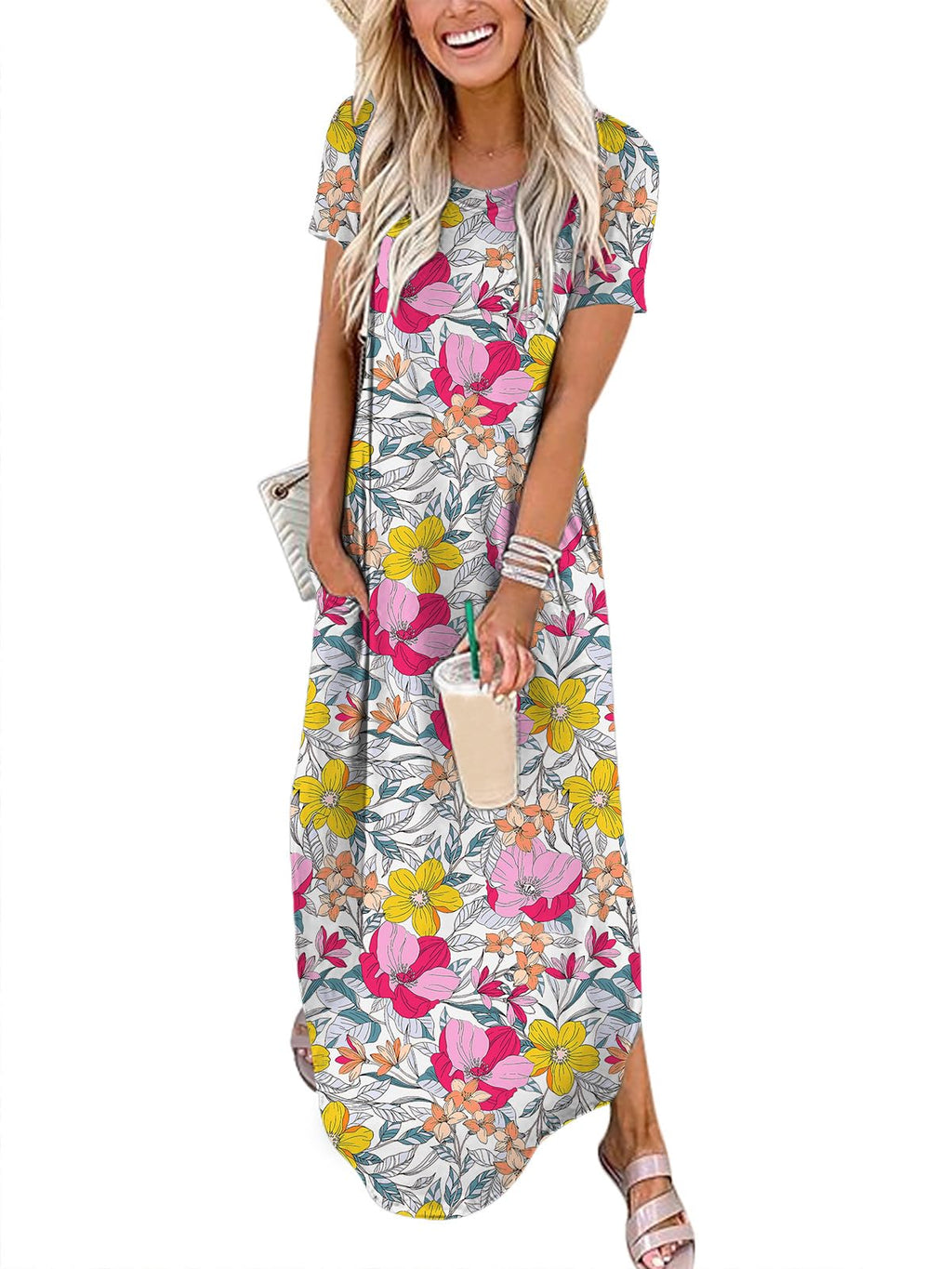 ANRABESS Womens Summer Maxi Dress Short Sleeve Casual Loose Long T Shirt Dresses Split Vacation Beach Sundress Travel Outfits