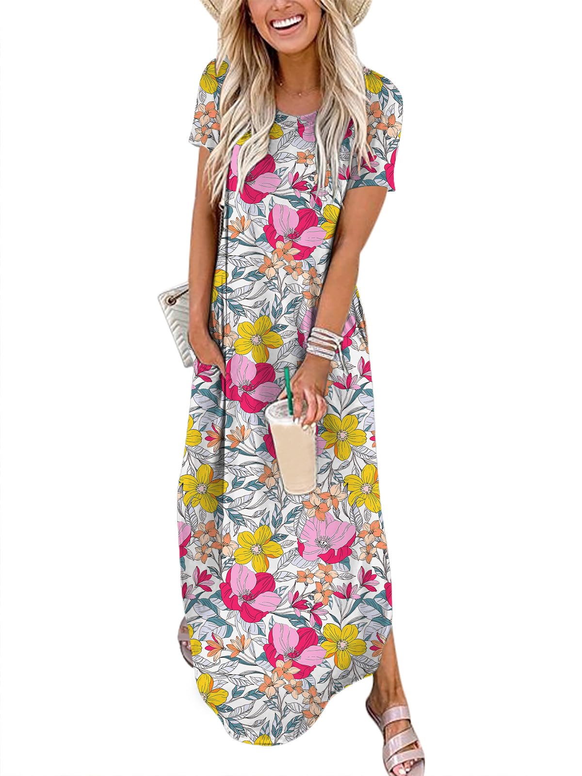 ANRABESS Womens Summer Maxi Dress Short Sleeve Casual Loose Long T Shirt Dresses Split Vacation Beach Sundress Travel Outfits
