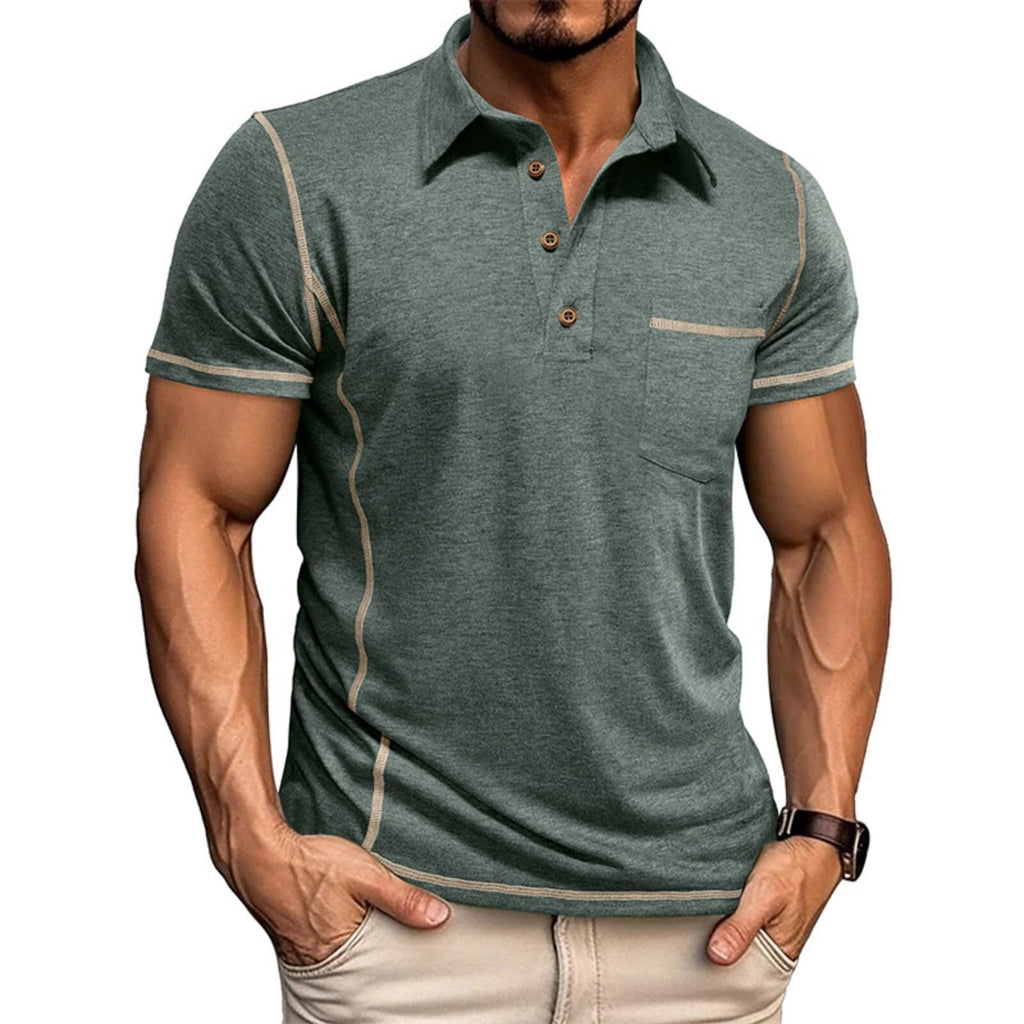 Men's Casual Long Sleeve Polo Shirts Collared Button Cotton T-Shirt Classic Stylish Golf Shirt with Pocket