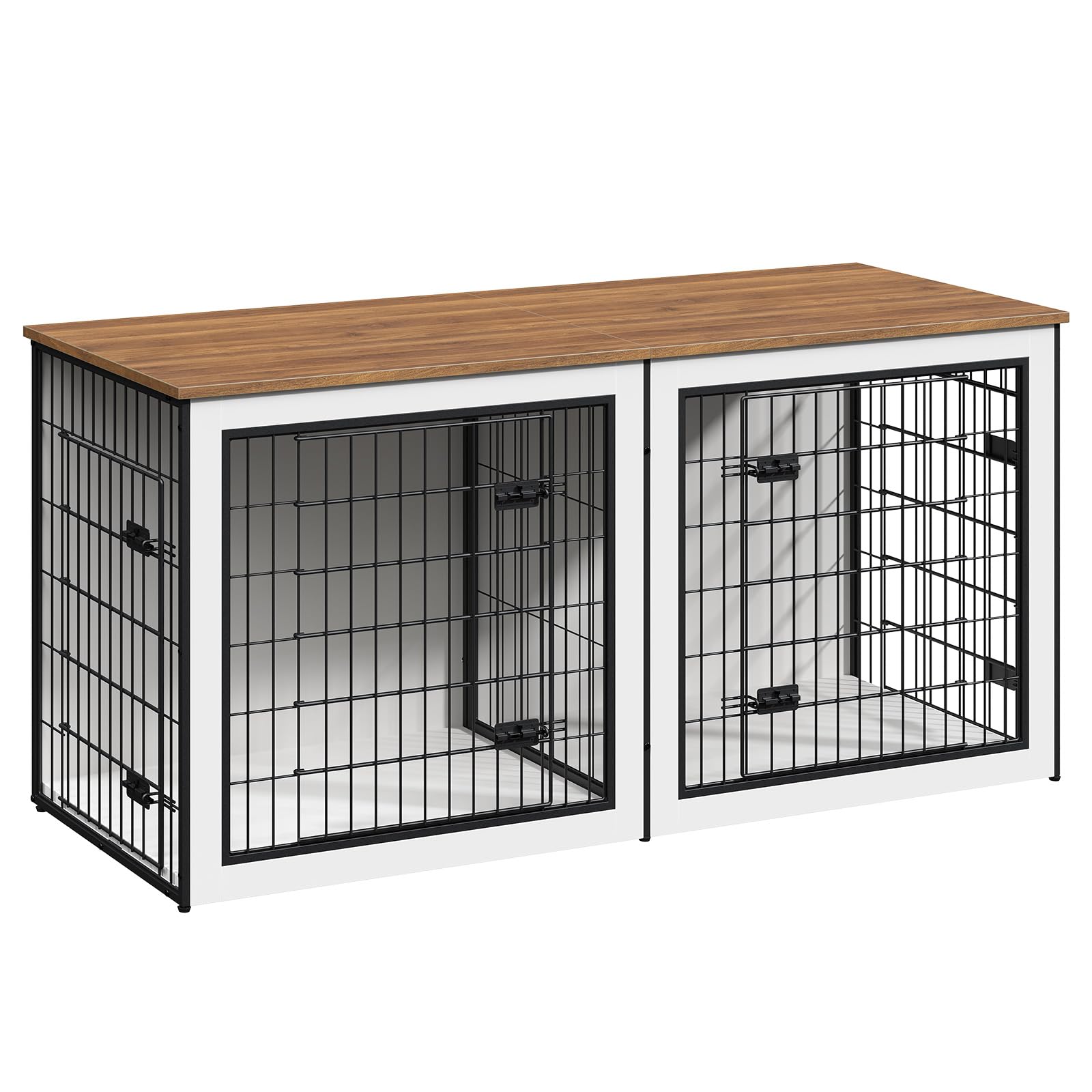 HOOBRO Dog Crate Furniture for 2 Dogs, 63" Large Double Dog Crate Furniture with Divider, Wooden Indoor Kennel TV Stand for Medium Large Dogs, Rustic Brown BF55GW03