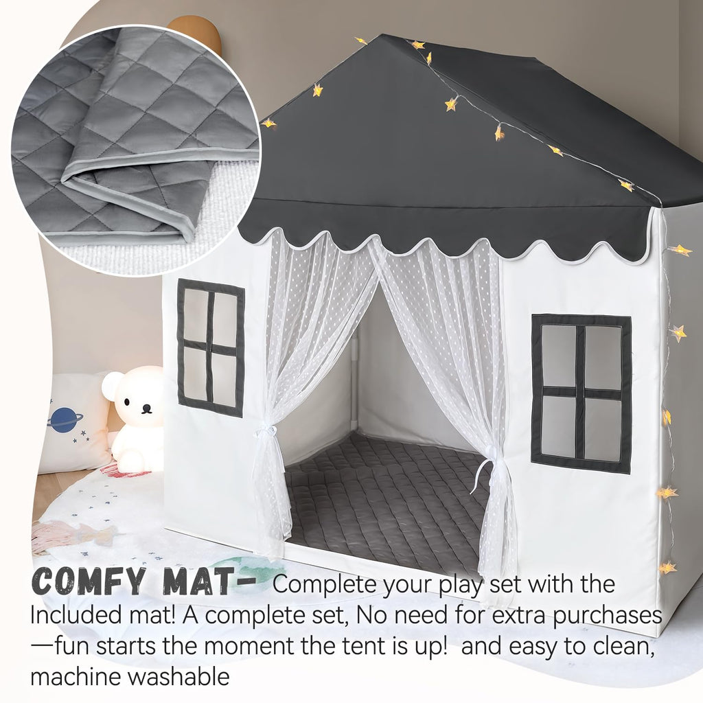 Kids Play Tent with Mat, Large Playhouse Play Tent Indoor for Girls Boys | Kids Play Playhouse Tent Ages 4-8 for Toddlers Children Boy Girl Play House Toy Birthday Gift, Washable, 57" x 35.5" x 53"
