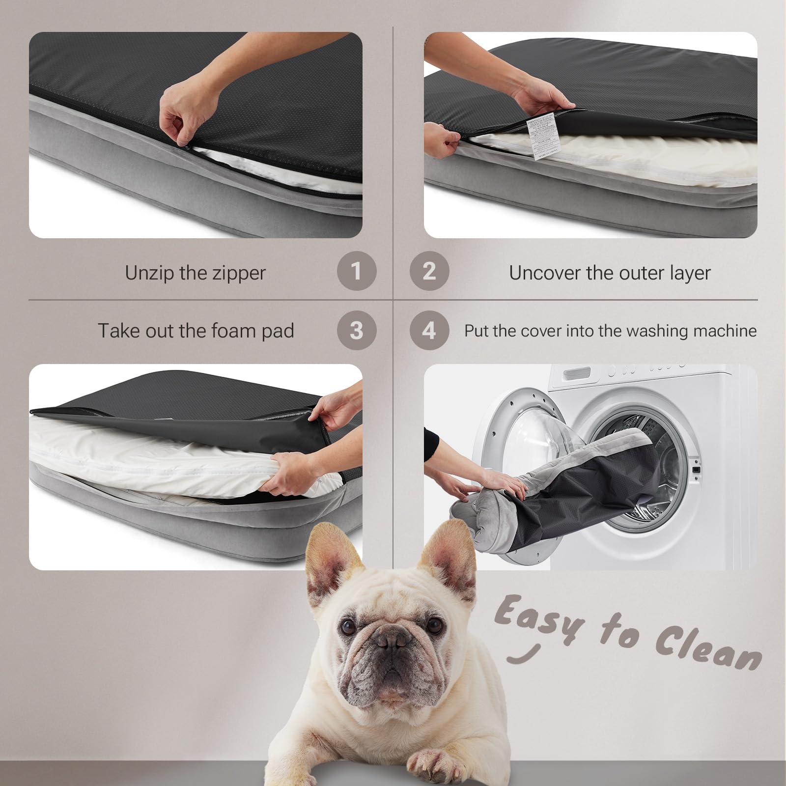 Soft Touch Orthopedic Dog Bed for Large Dogs with Faux Fur Top, Waterproof Pet Couch Bed with Removable Washable Cover and Supportive Foam Filling (Grey, Large)