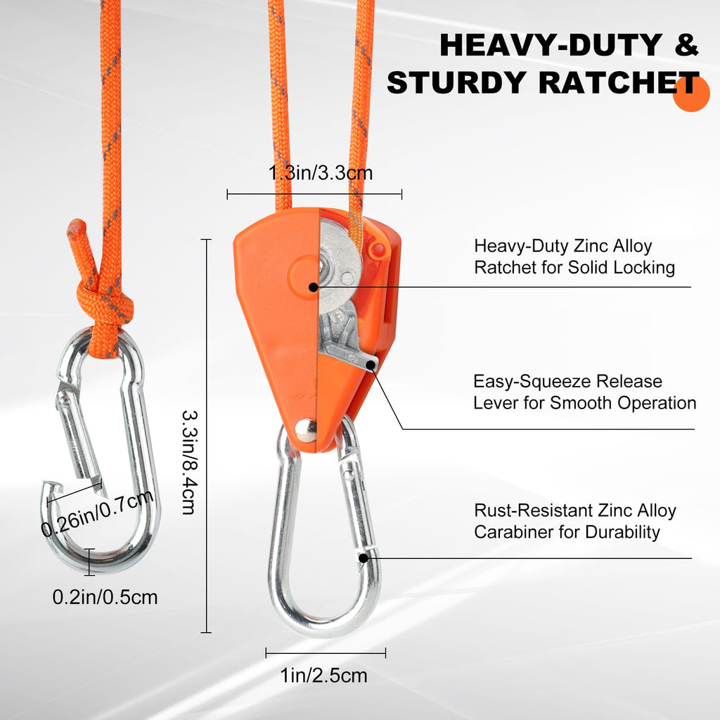 Longer 14ft Retractable Paracord Rope Tie Down Ratchet Strap Small Straps Mini Rope Cam Lock Tent Canopy Tie Down Adjustable Outdoor Windproof Tightener Tensioner Hanger Grow Light 4 Pack 1/8"