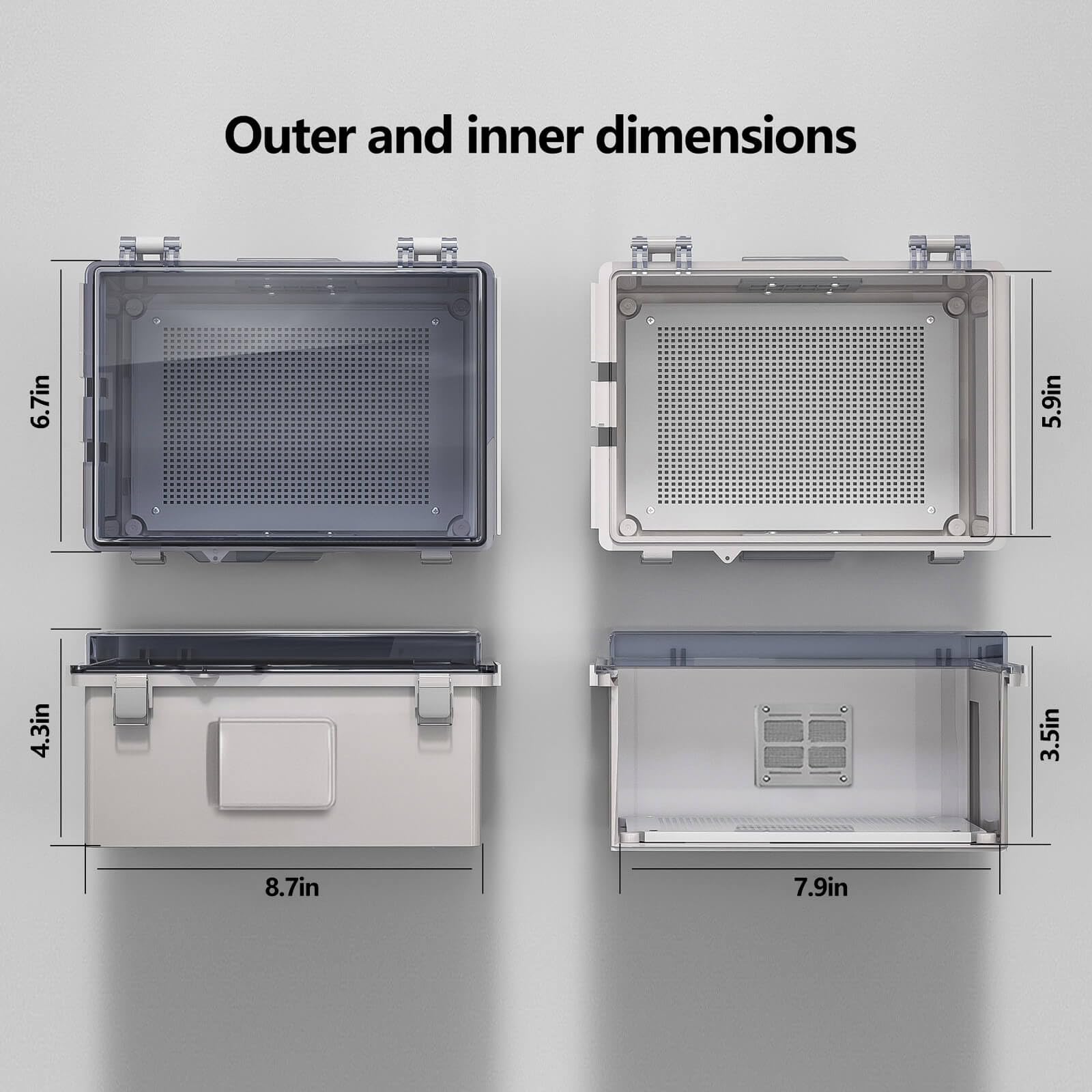 ABS Electrical Junction Box, Ventilated Design, Cable Grommets, IP65 Waterproof Enclosure, Indoor/Outdoor Use with Mounting Panel. (Clear Cover, 8.7"x6.7"x4.3")