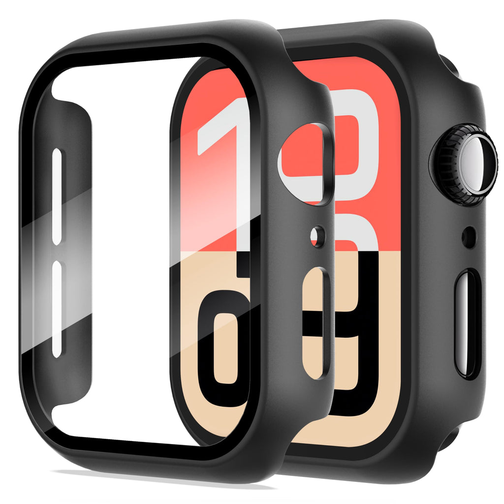 Diruite 2-Pack for Apple Watch Series 3/2/1 38mm Case, Ultra-Thin All-Around Tempered Glass Screen Protector Protection Cover for iWatch 38mm - Black