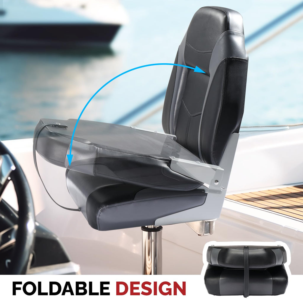 PEXMOR Boat Seats, Low/High Back, Folding, Waterproof, Captain Seat, 2 Packs (High Back-Blue & White)