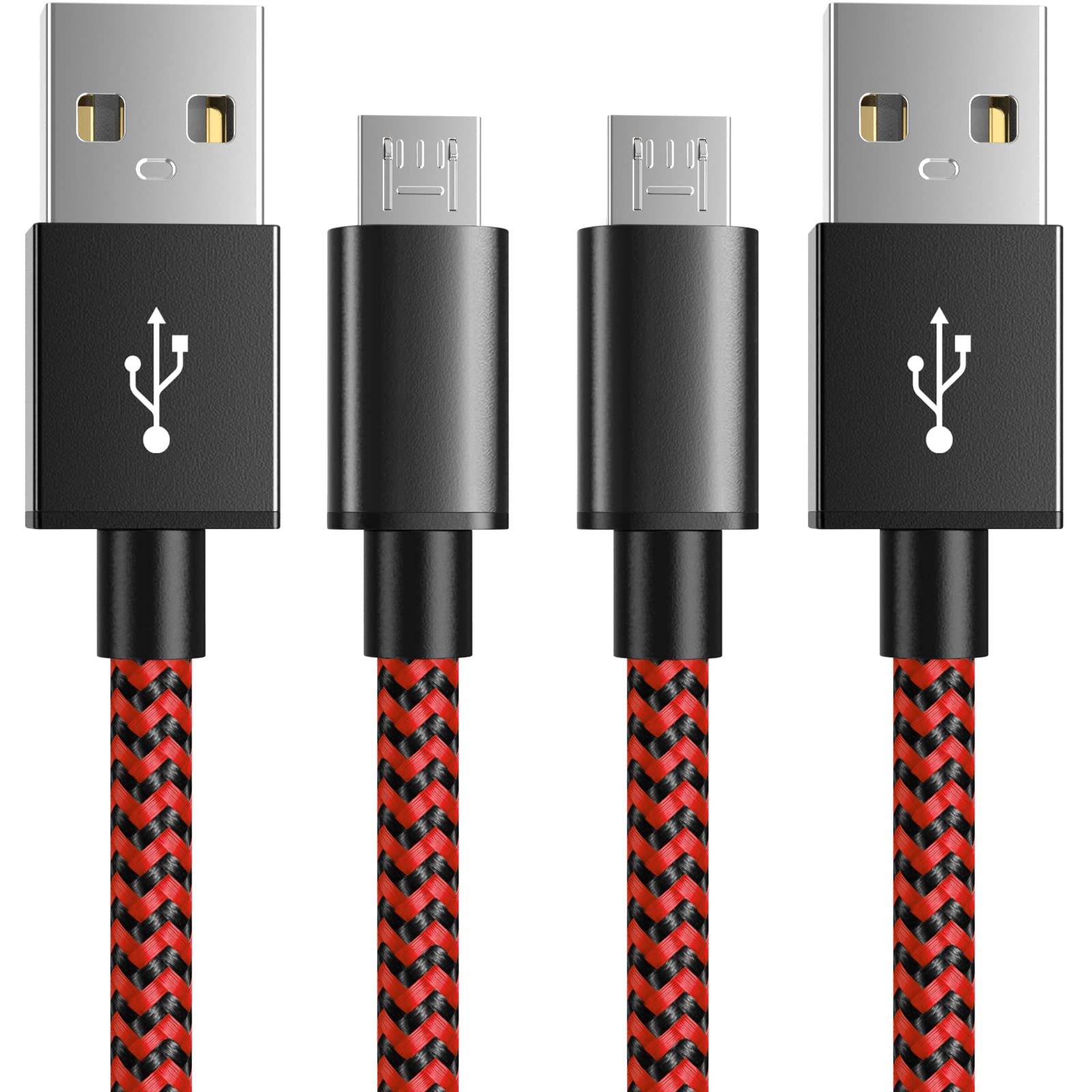 6amLifestyle PS4 Charger Cable for Controller, 2 Pack 10ft Micro USB Nylon Braided Cord, Micro USB Wire for PlayStation 4, Cables Slim/Pro, Xbox One S/X Controller, Android Phones, 2 Pack Black