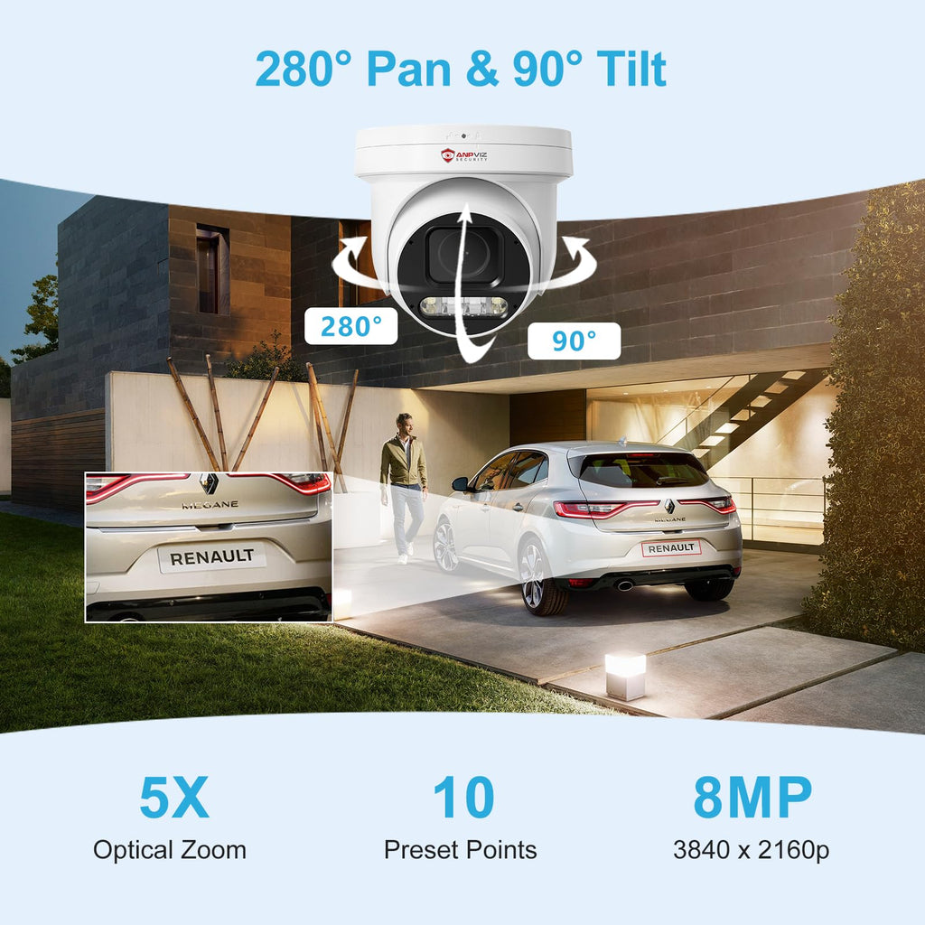 Anpviz 6MP PoE PTZ Camera Outdoor, 5X Optical Zoom 2.7~13.5mm Lens, Pan Tilt Zoom IP Security Camera Human Vehicle Detection, Spotlight&Sound Alarm, SD Card Slot, NDAA, PTZIP30A60WD-SA-5X (U Series)
