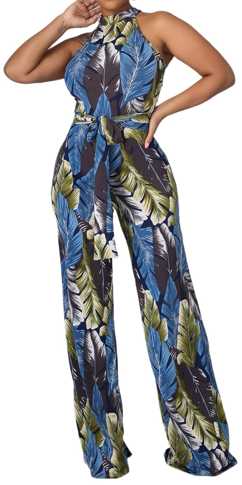 Jumpsuit for Women Sexy Elegant Long Straight Pants Cocktail Printing Jumpsuits Party Club with Zipper