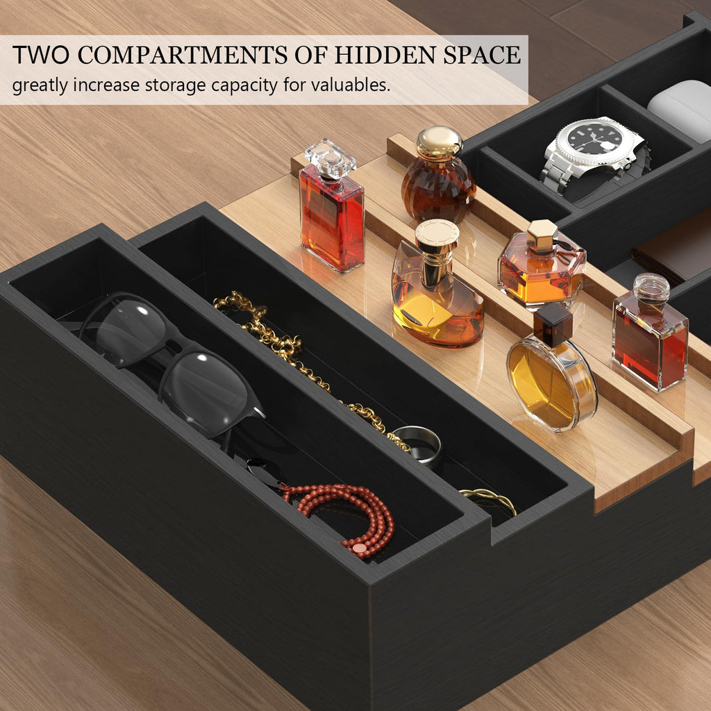 Wooden Cologne Organizer for Men 4 Tier of Perfume Display Holder of Drawer & 2 Hidden Compartments Larger Storage Space Mens Perfume Organizer Shelf Stand,Gift for Man (4T-Black Walnut)