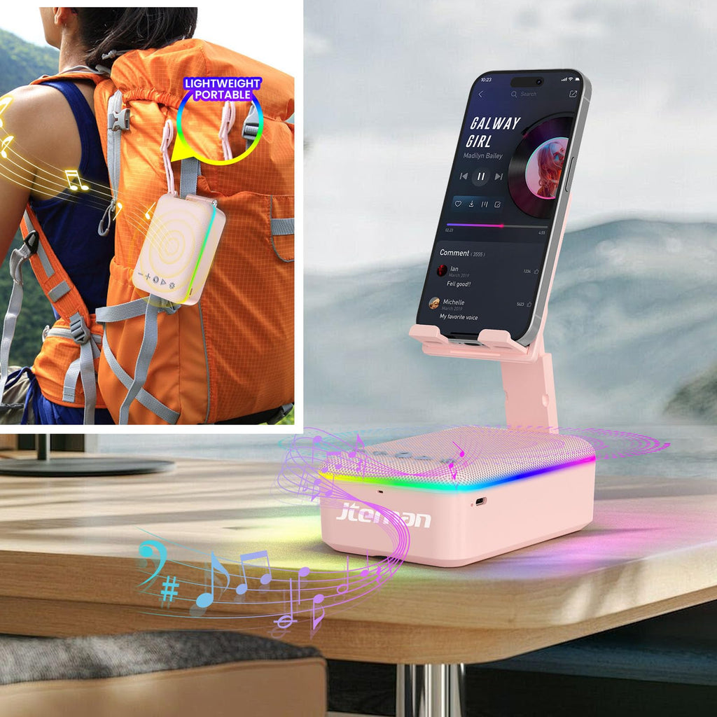 JTEMAN Gifts for Men Women,Cell Phone Stand with Bluetooth Speaker,LED Light,and Lanyard,Cool Tech Gadgets,Unique Birthday Gifts for Men Husband Mom Dad
