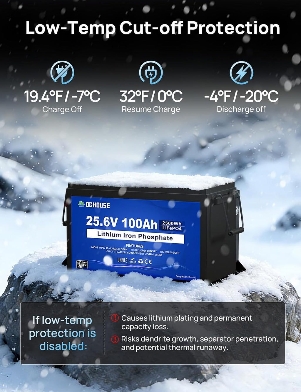 DC House 24V 100Ah LiFePO4 Bluetooth Lithium Battery, Smart BMS with Low Temp Cut-Off, Up to 15000 Cycles, Perfect for Trolling Motors, Marine, Boat, RV, Camper, Home Energy Storage
