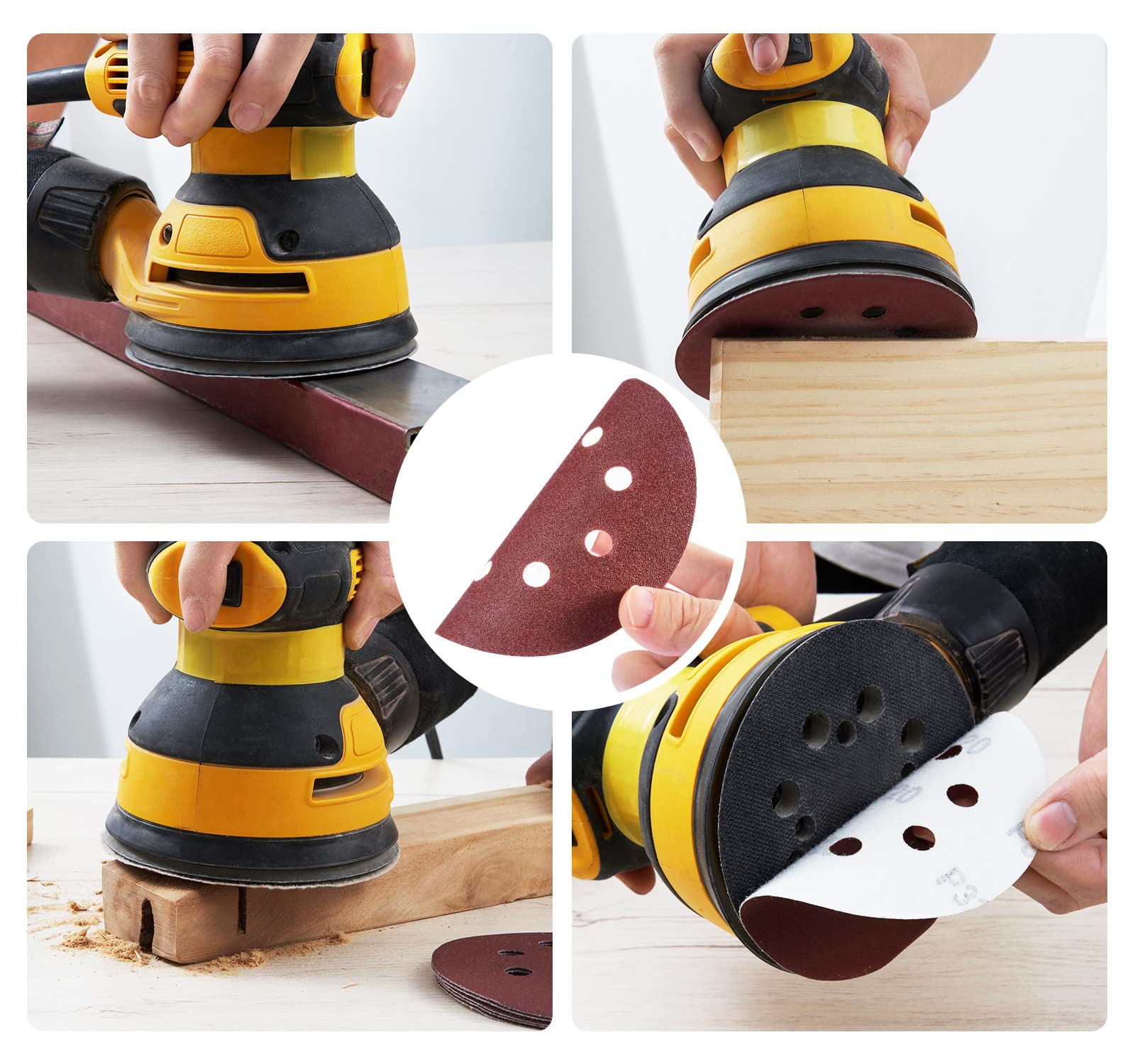 S SATC 72 PCS 5 Inch 8 Hole Hook and Loop Adhesive Sanding Discs Sandpaper for Random Orbital Sander 40 60 80 120 180 240 320 Grits