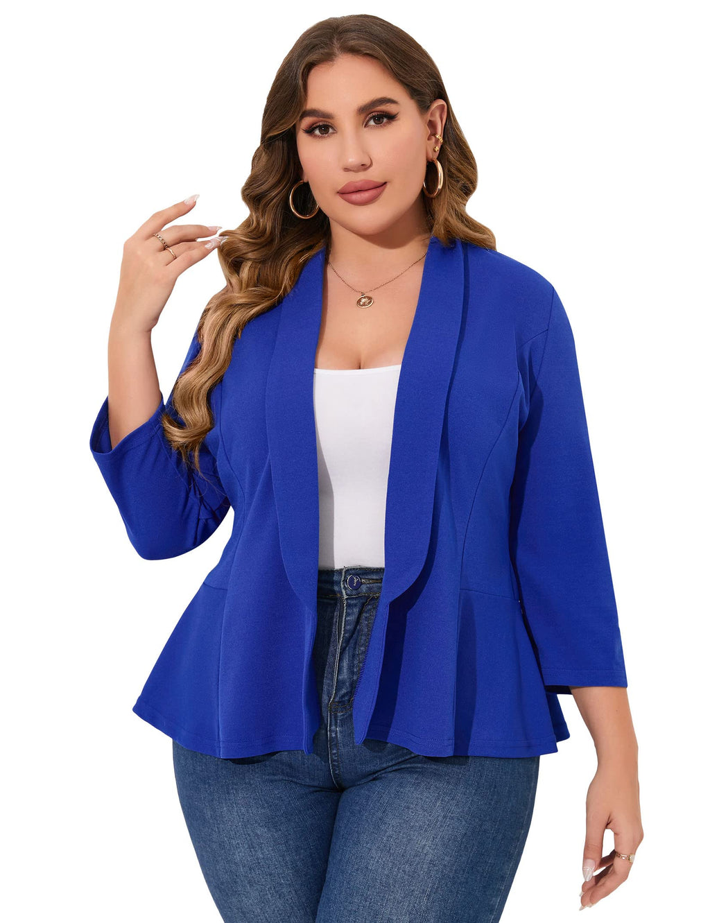 KOJOOIN Women Plus Size Casual Blazer Open Front Long Sleeve Work Office Cardigan Jackets