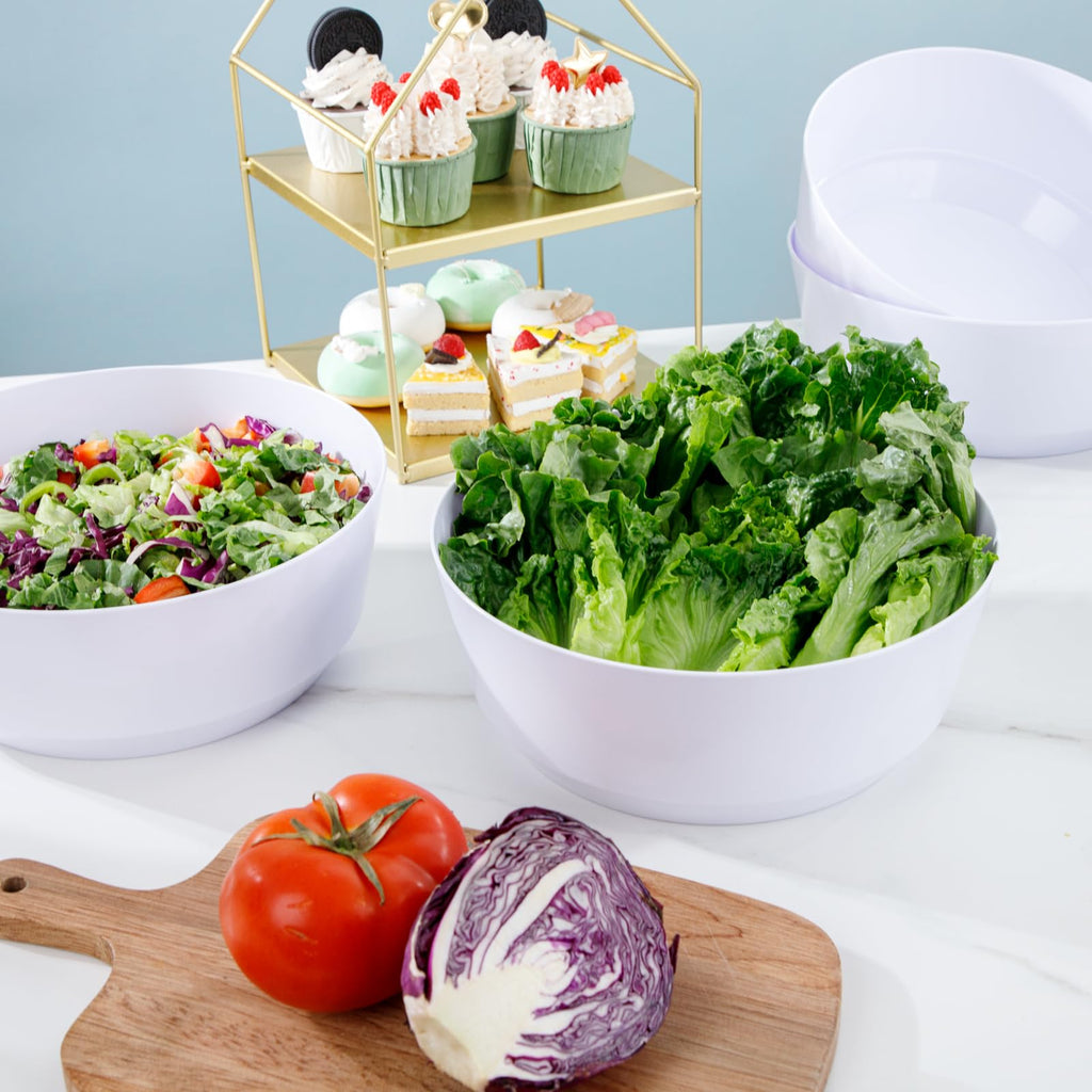 Hioasis 8 Pack Plastic Serving Bowls 128oz Black Plastic Bowls Heavy Duty Disposable Serving Bowls for Party Snack & Salad & Candy & Bar Buffet & Wedding