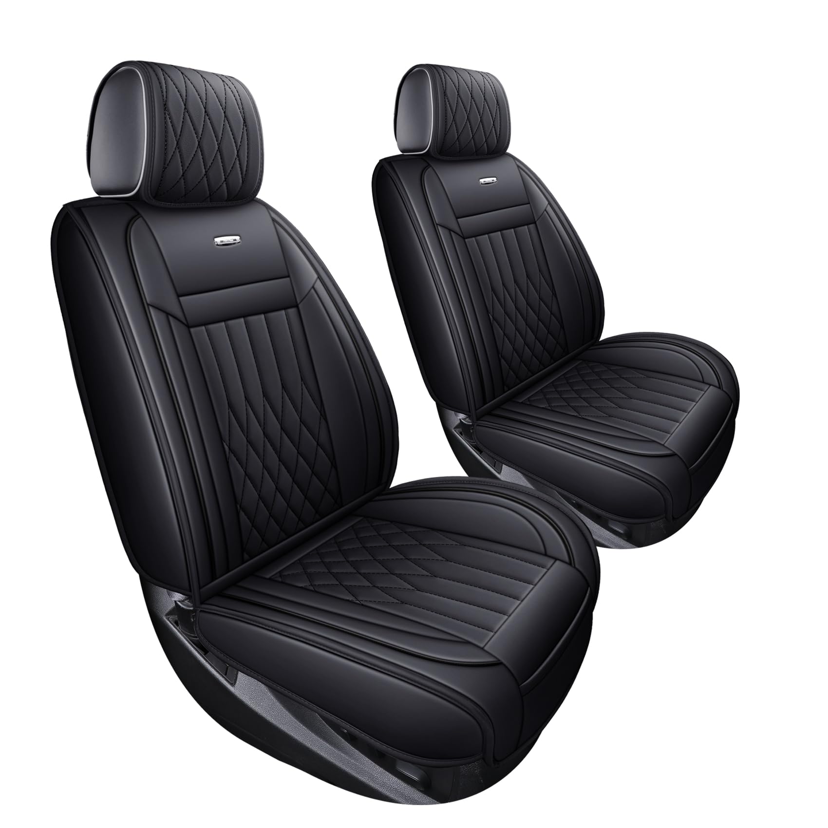 Aierxuan 2Pcs Front Chevy Silverado GMC Sierra Car Seat Covers, Custom Fit 2007-2026 1500 2500 HD 3500 HD Crew, Double, Extended Cab or Pickup Truck, with Waterproof Faux Leather (Black)