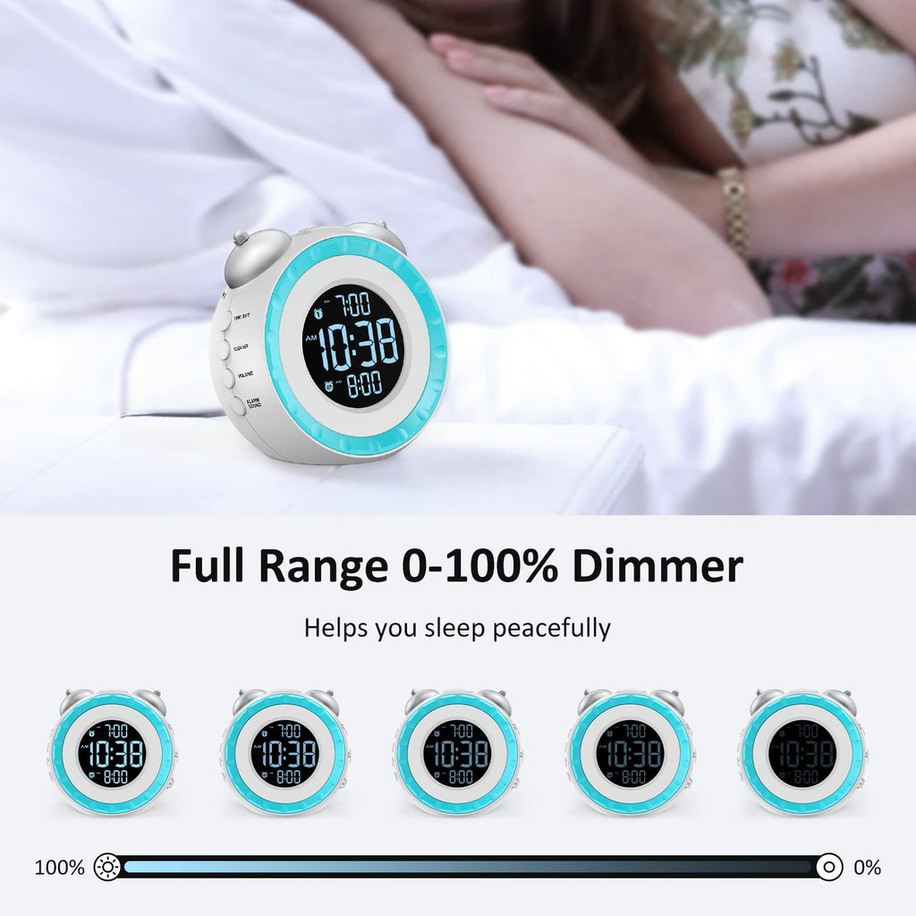 uscce Loud Dual Alarm Clock with Bed Shaker - 0-100% Dimmer, Vibrating Alarm Clock for Heavy Sleepers or Hearing Impaired, Easy to Set, USB Charging Port, Snooze, Battery Backup