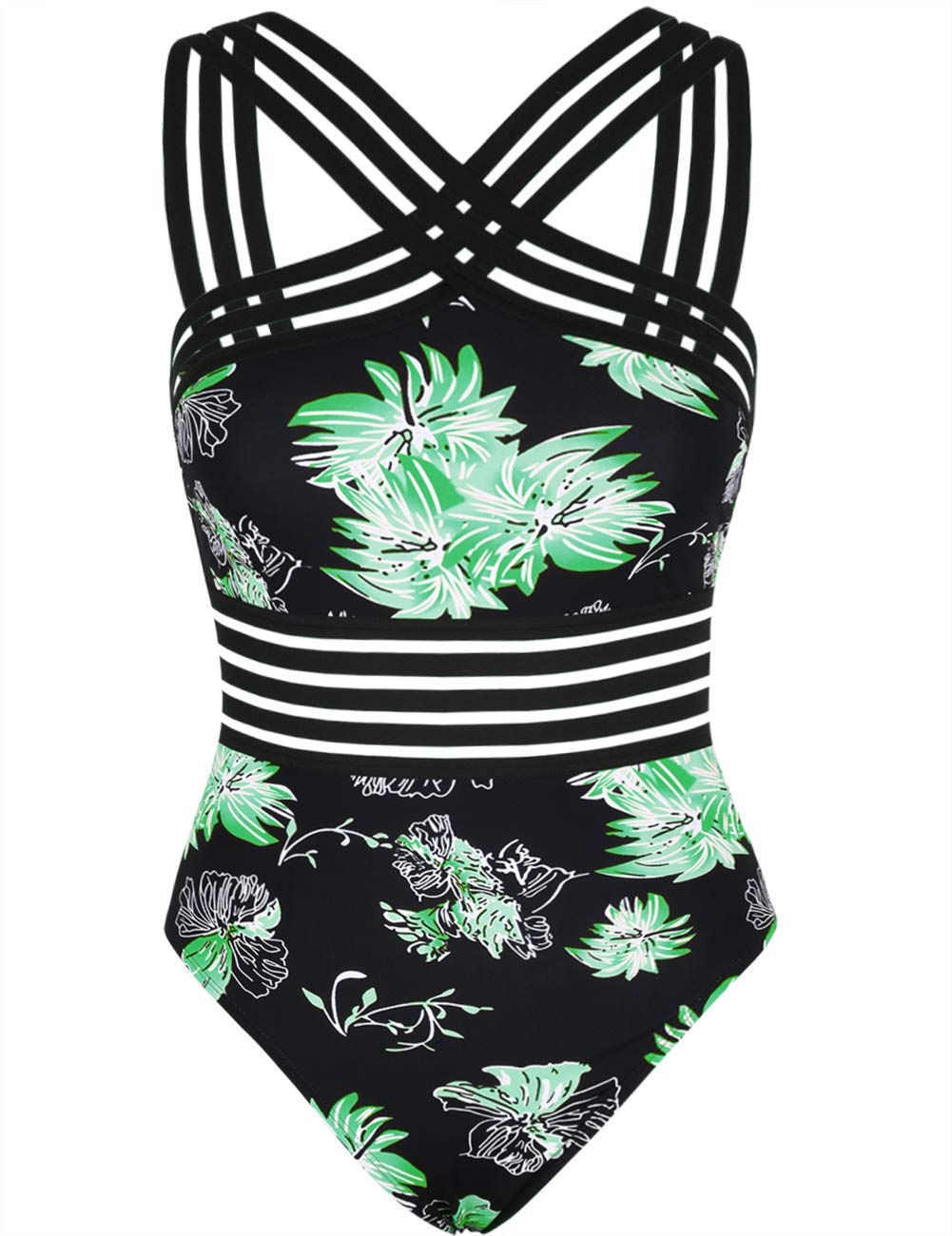 Hilor Women's Tummy Control Swimsuits Slimming One Piece Bathing Suits Front Crossover Swimwear