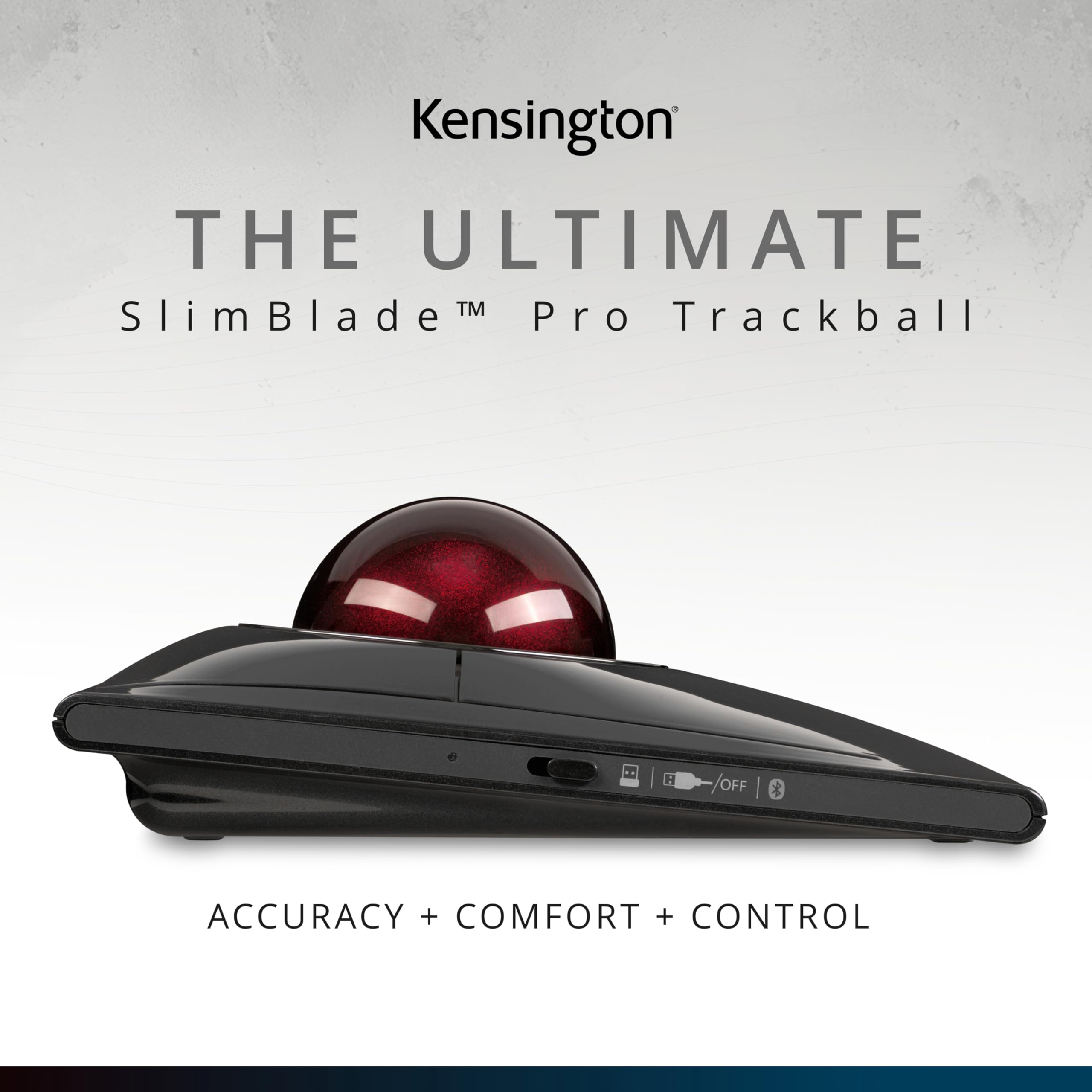 Kensington SlimBlade™ Pro Wireless Trackball, Rechargeable Battery, Bluetooth 2.4GHz Connection Options Black/Gray (K72085WW)