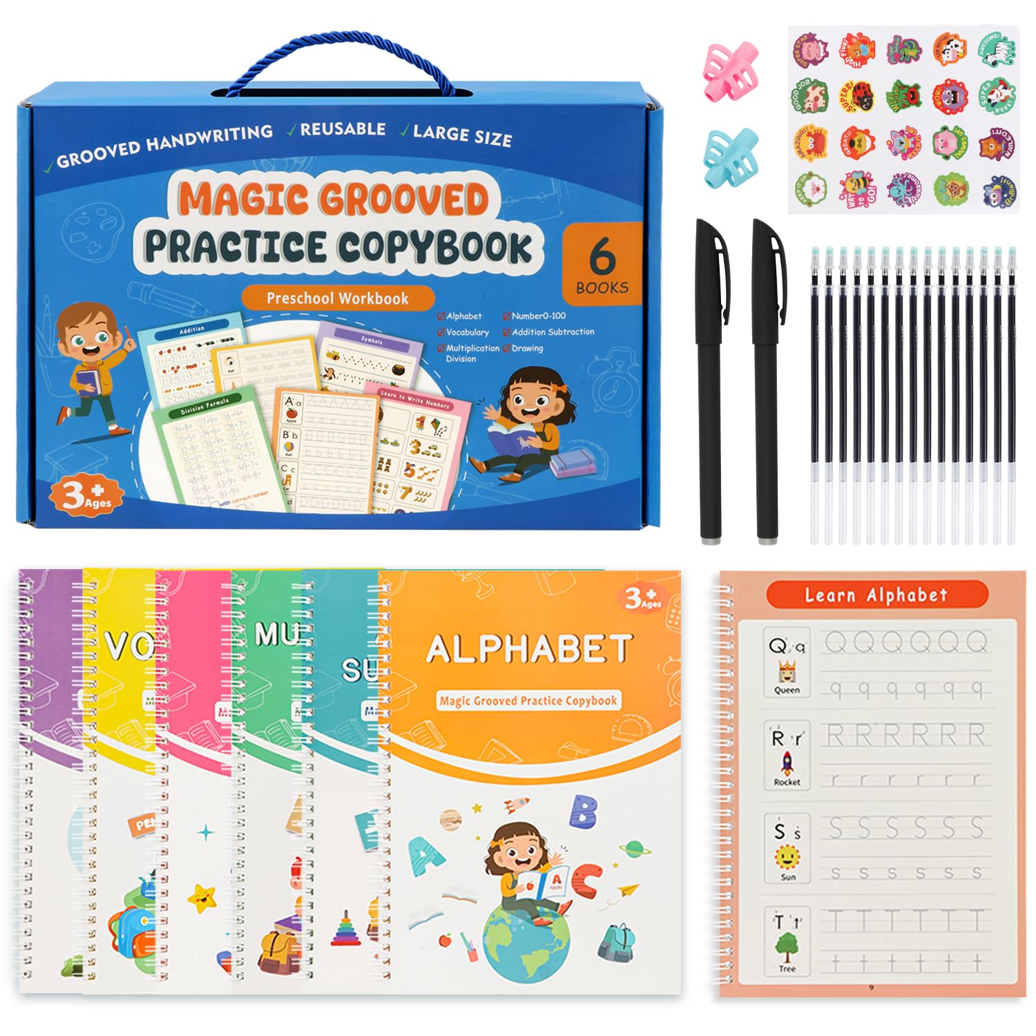 AALGO Large Magic Grooved Writing Practice Books- Reusable Handwriting Practice for Kids 8-10 - Preschool Workbook- Letter Tracing for Kids Ages 3-5