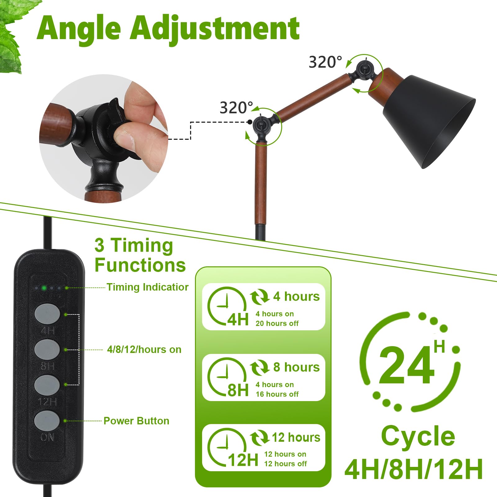HMVPL Grow Lights for Indoor Plants Full Spectrum, Plant Lights for Indoor Growing with 20W COB Grow Light Blub, 4/8/12H Timer, Standing Tall Grow Lamp for Middle Large Plants(75'', Height Adjustable)