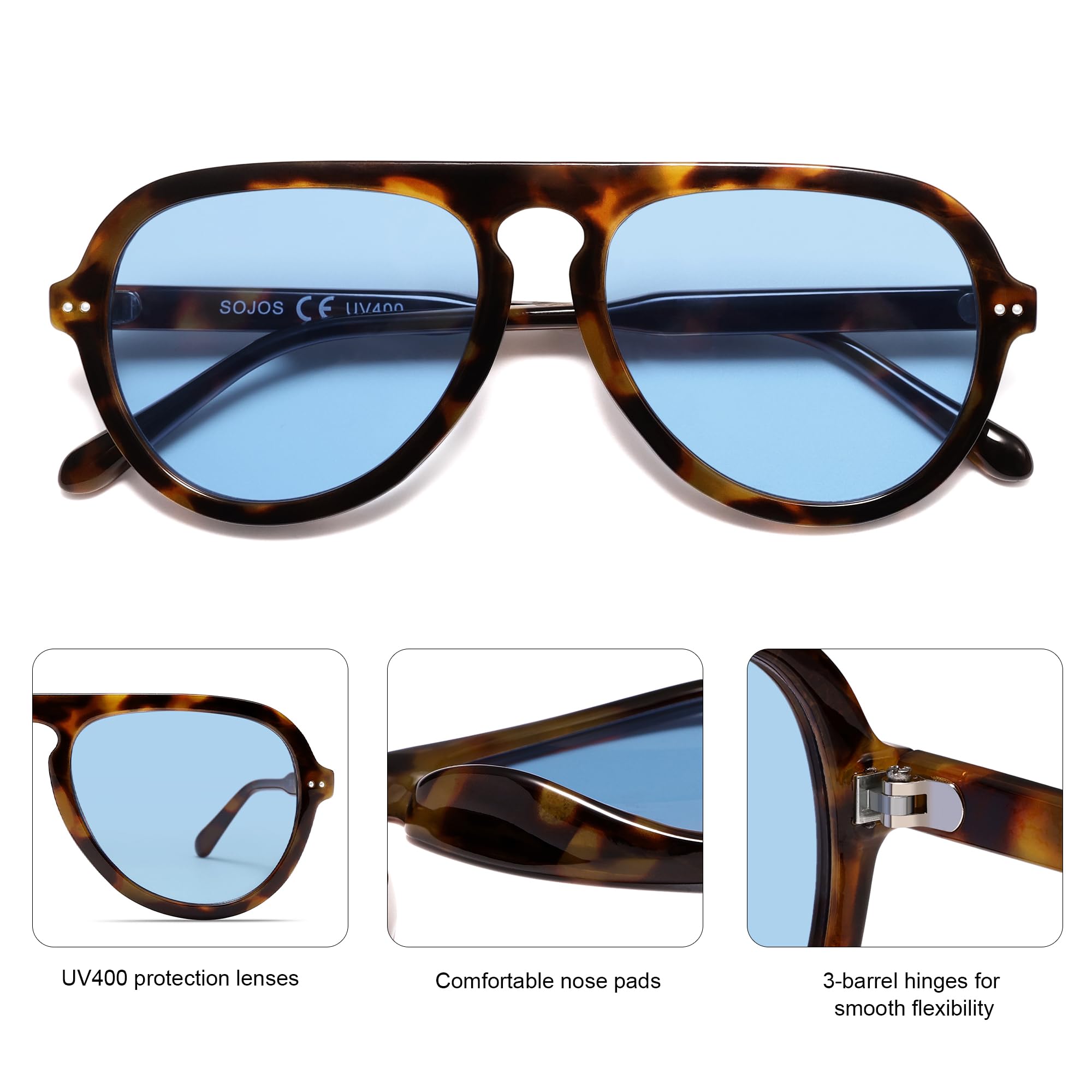 SOJOS Retro Aviator Sunglasses Womens Mens Vintage Plastic Frame Shades Lentes De Sol Para Mujer SJ2255