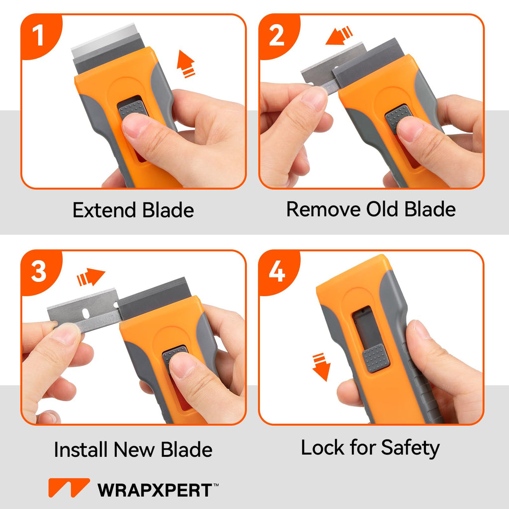 WRAPXPERT Wallpaper Tools, Smoothing Tool Kit for Peel and Stick Wallpaper/Contact Paper/Vinyl Backsplash Applying, with Squeegee Smoother, Seam Roller, Razor Scraper, Knife and Blades