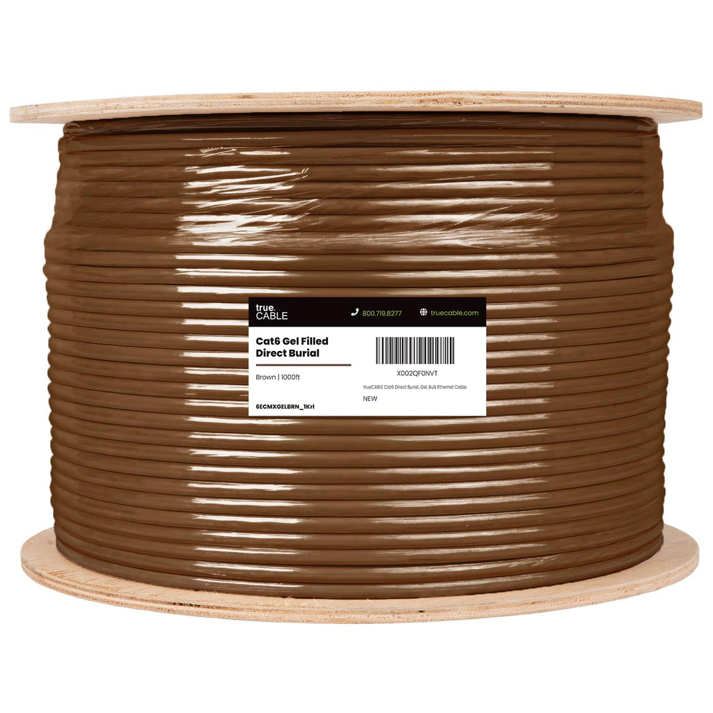 TRUE CABLE Cat6 Direct Burial Bulk Ethernet, Gel Filled, Unshielded, 500ft, Black, Outdoor OSP Jacket, Waterproof, UV Resistant, 23AWG Solid Bare Copper, 550MHz, PoE++ (4PPoE)