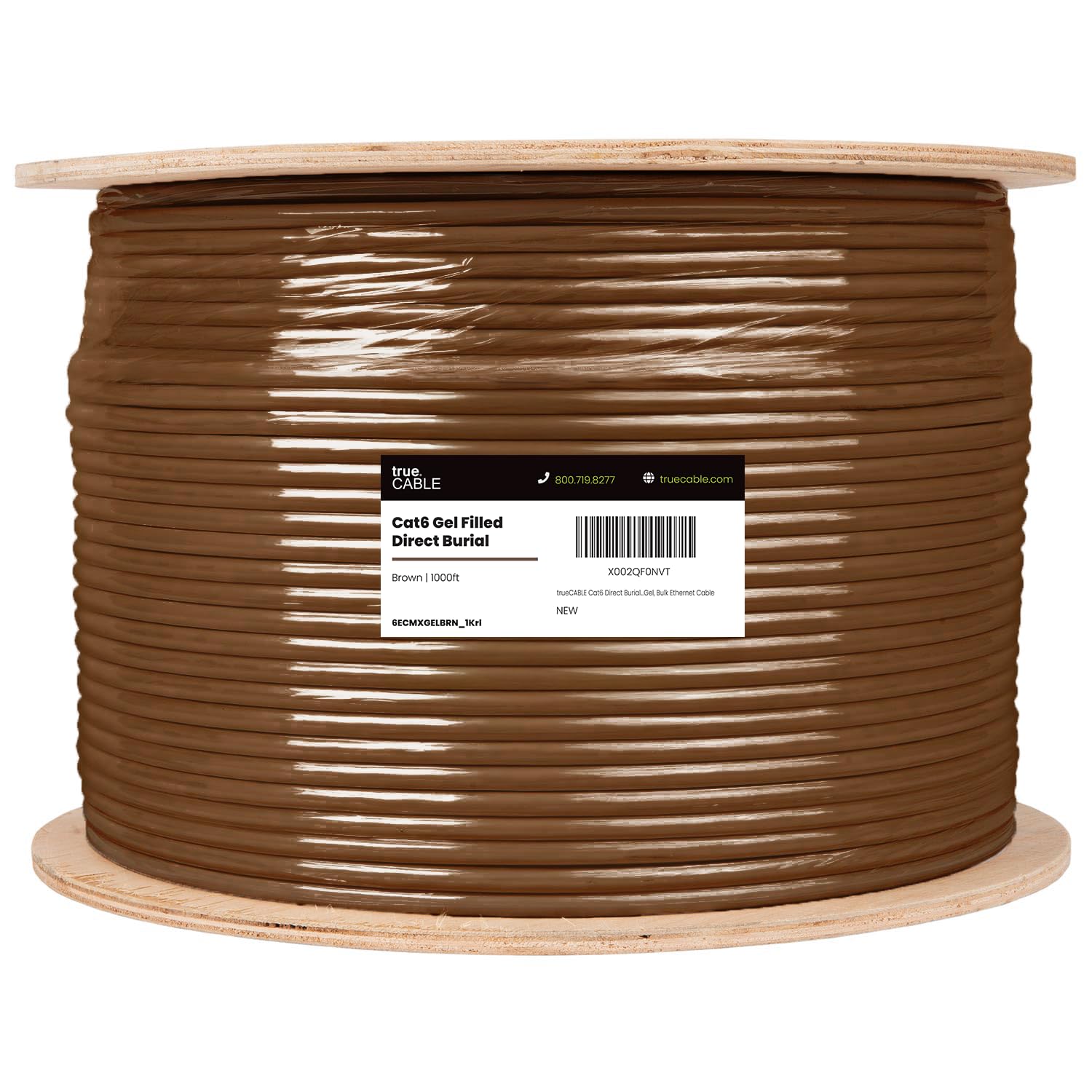 TRUE CABLE Cat6 Direct Burial Bulk Ethernet, Gel Filled, Unshielded, 500ft, Black, Outdoor OSP Jacket, Waterproof, UV Resistant, 23AWG Solid Bare Copper, 550MHz, PoE++ (4PPoE)