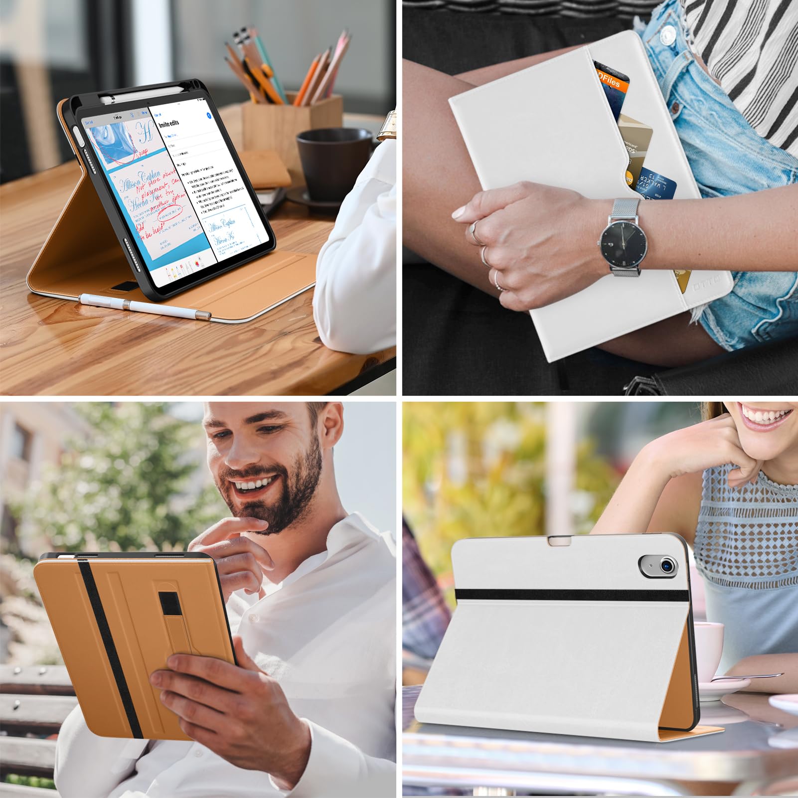 DTTO for iPad (A16) 11th Generation Case 11 Inch 2025, iPad 10th Generation Case 10.9 Inch 2022, Premium Leather Business Folio Stand Cover with Pencil Holder - Auto Wake/Sleep, Brown