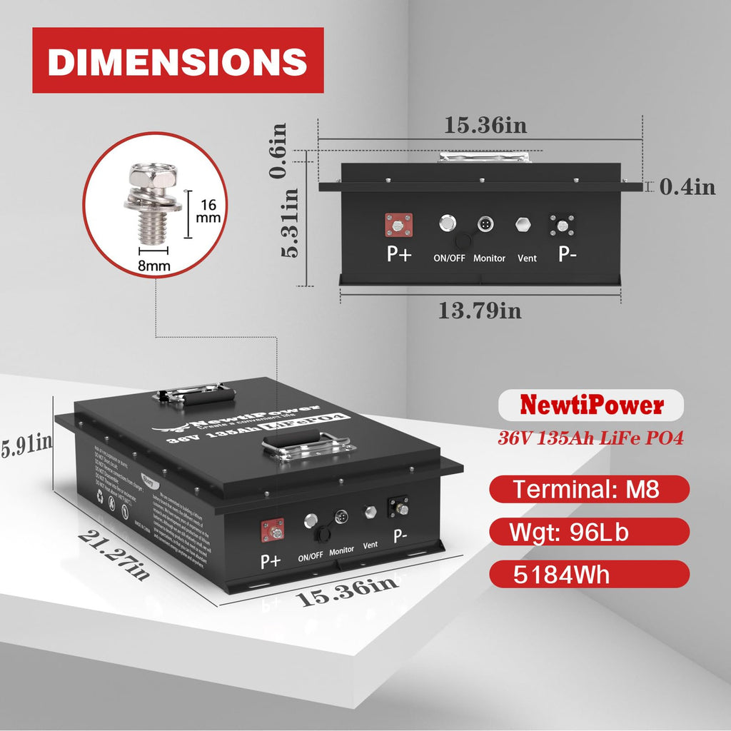 36V 100Ah Golf Cart LiFePO4 Battery with APP&Chager&Monitor,7.6KW Continuous Power Lithium Battery with 200A BMS, Up to 10000+ Rechargeable Cycles, Perfect for golf cart