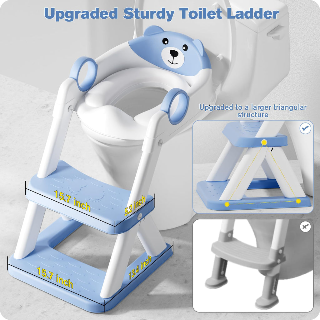 Potty Training Seat, Upgrade Toddler Toilet Seat for Kids Boys Girls, 2 in 1 Potty Training Toilet, Splash Guard Anti-Slip Pad Step Stool(Blue)